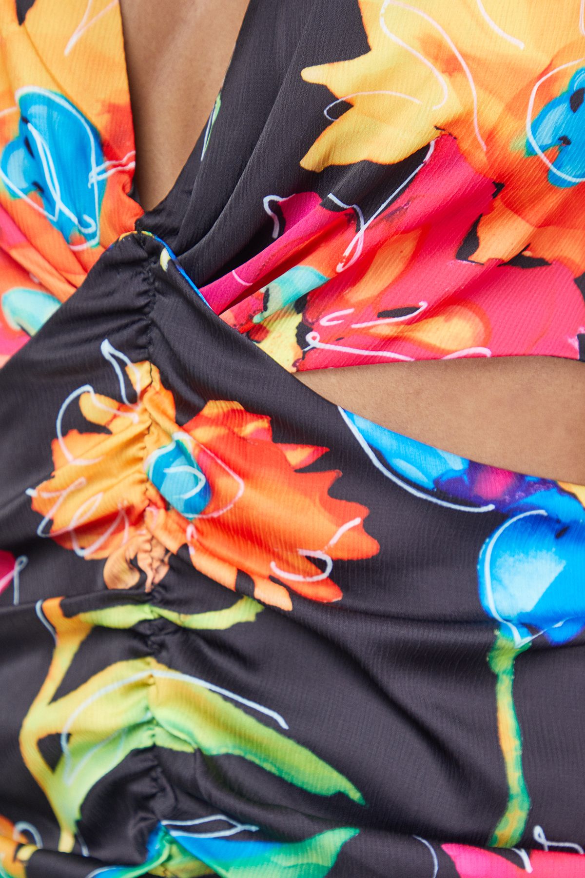 Warehouse Satin Cut Out Waist Plunge Neck Midi Dress Multi image 5