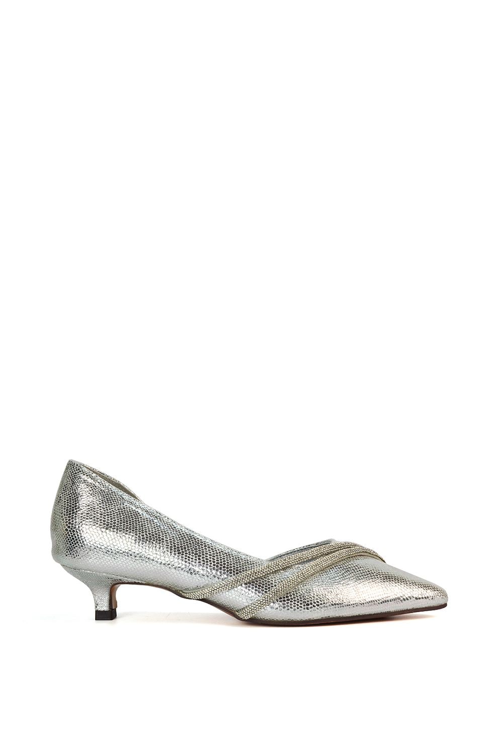 XY London 'Kirsty' Pointed Rhinestone Low Kitten Heel Court Shoes