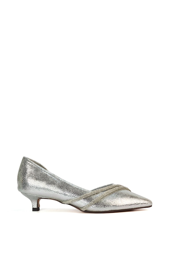 XY London 'Kirsty' Pointed Rhinestone Low Kitten Heel Court Shoes