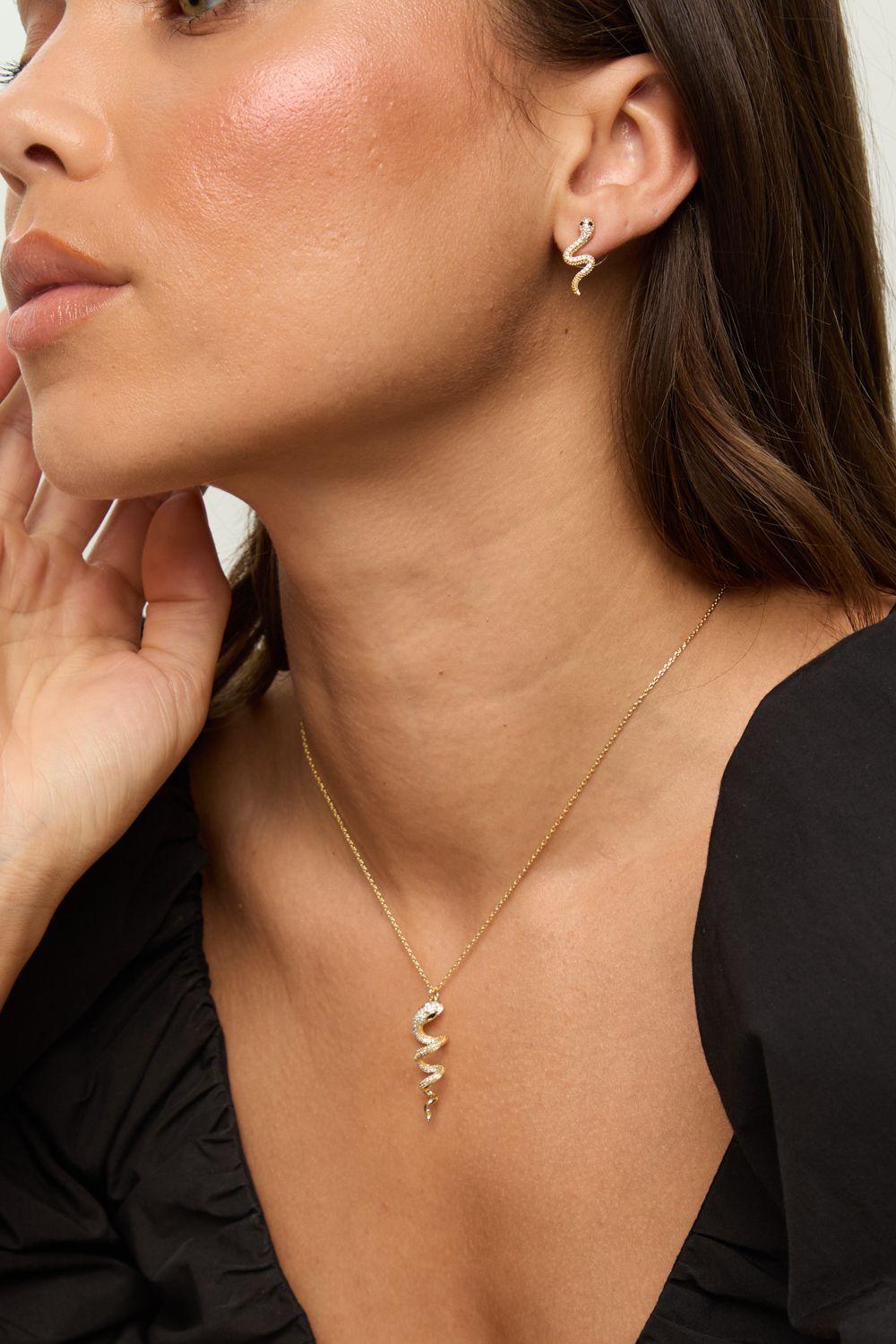 Inicio 14K Gold Plated and Cubic Zirconia Snake Set - Gift Box image 3