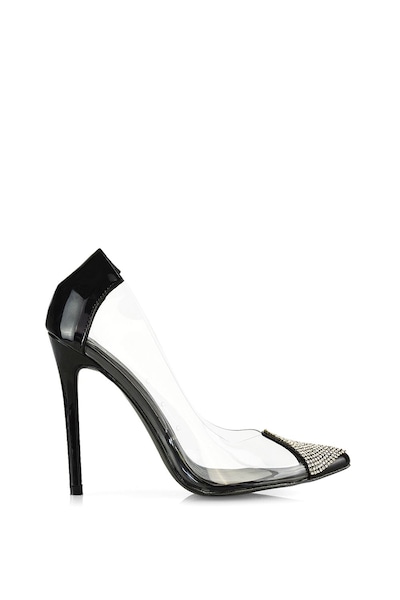 XY London 'Kaz' Pointed Toe Perspex Stiletto Court Heel Shoes With Diamante Detail