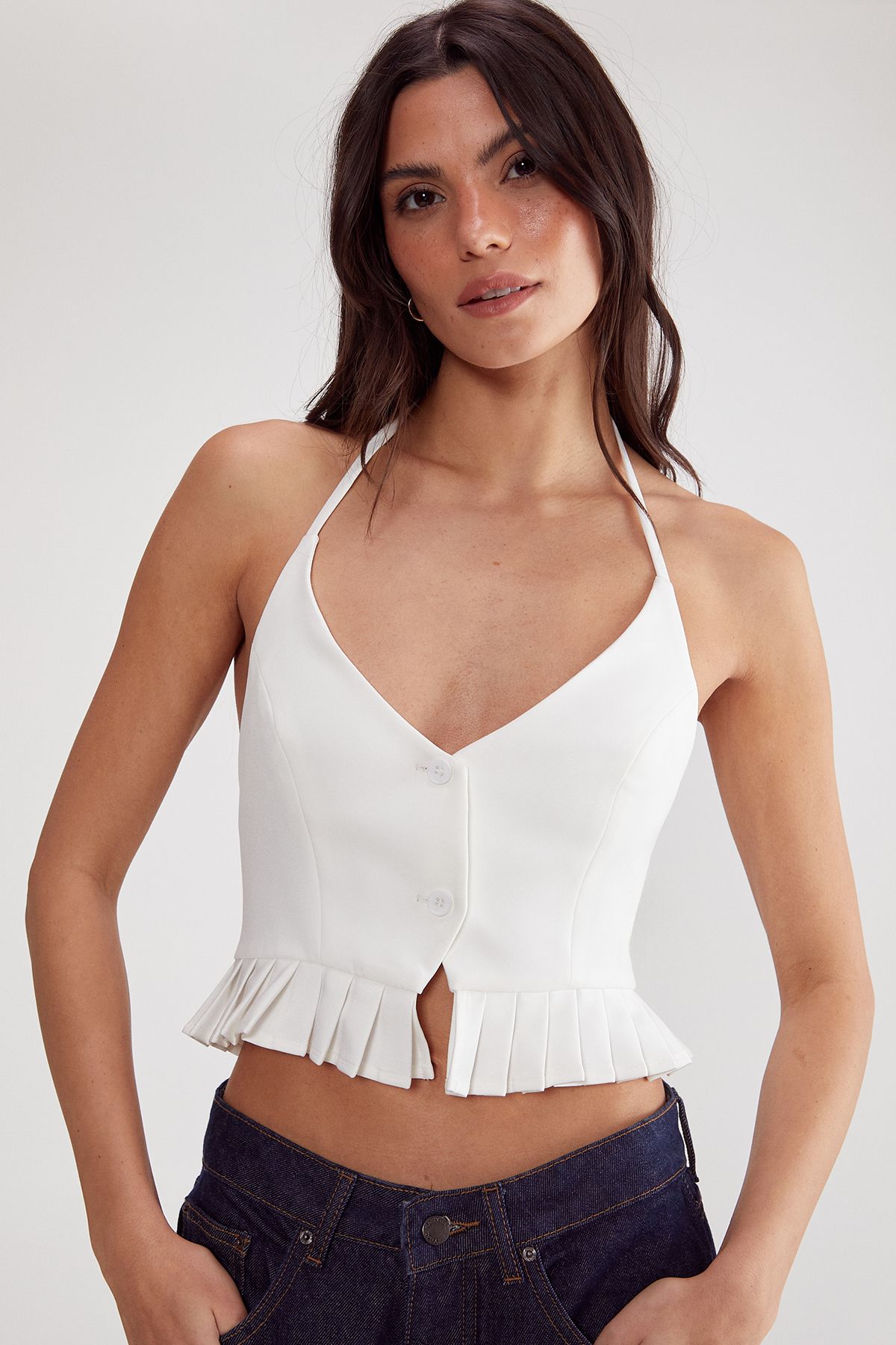 NastyGal Pleated Hem Tailored Top Ivory image 5