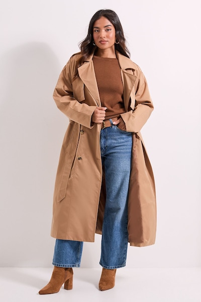 Dorothy Perkins Petite Longline Double Breasted Belted Trench Coat Camel