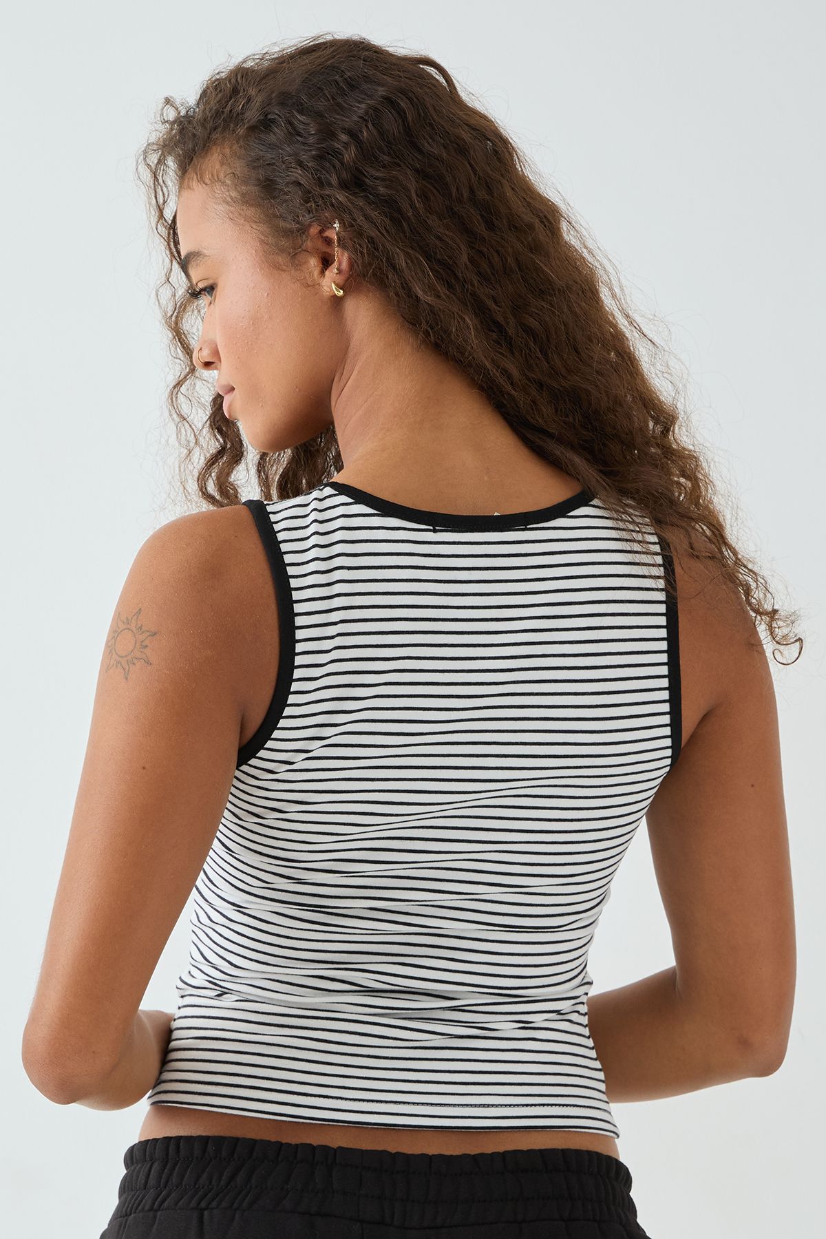 DSGN Studio DSGN Studio Square Script Embroidered Stripe Rib Tank Vest Top Black image 2