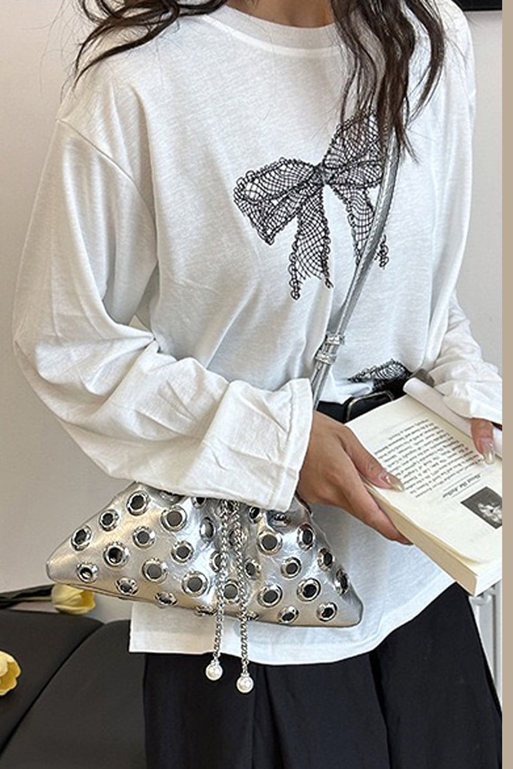 XY London 'Janieka' Drawstring Chain Shoulder Bag with Eyelet Studs image 2