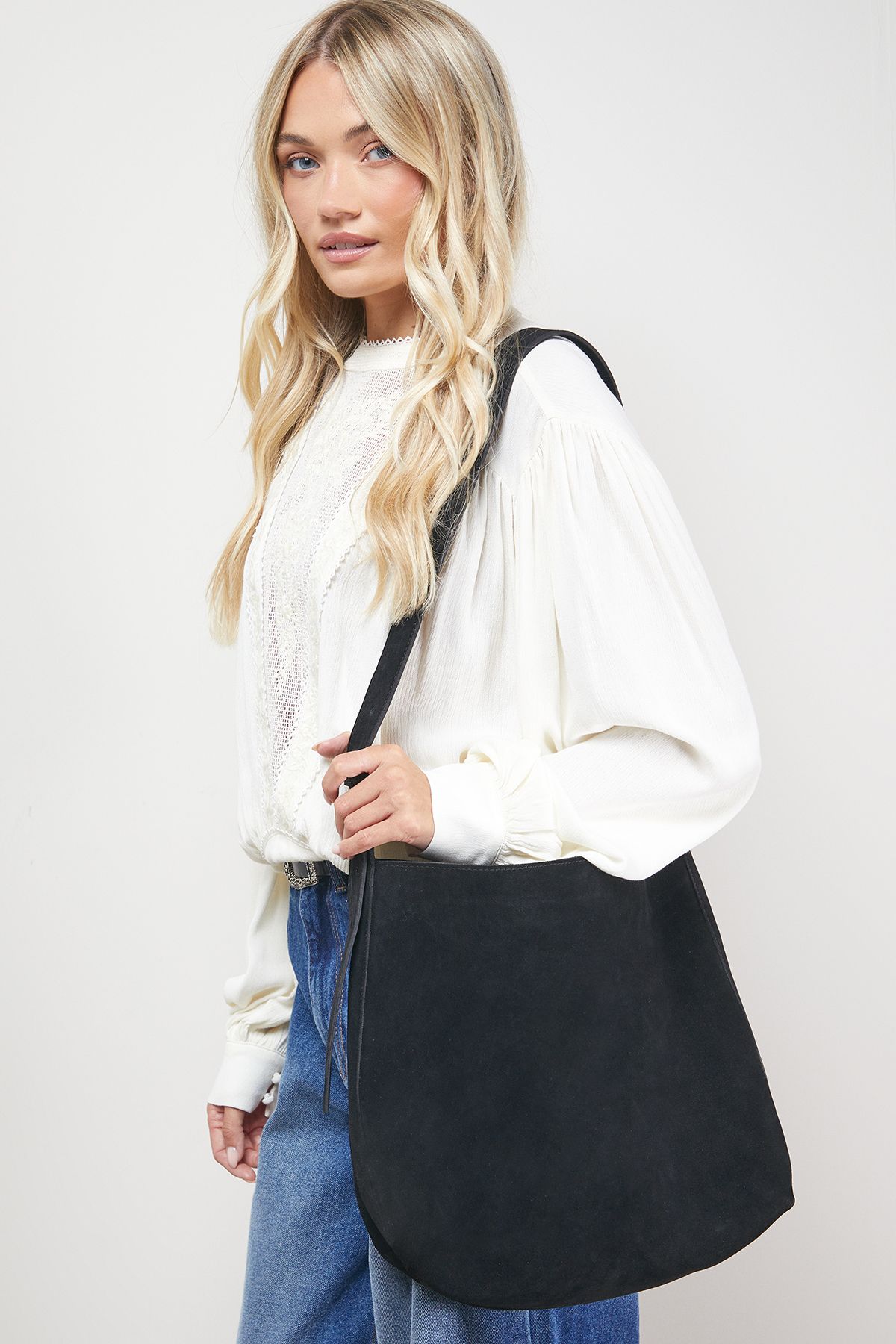 Oasis Carlie Suede Slouch Tote Bag Black