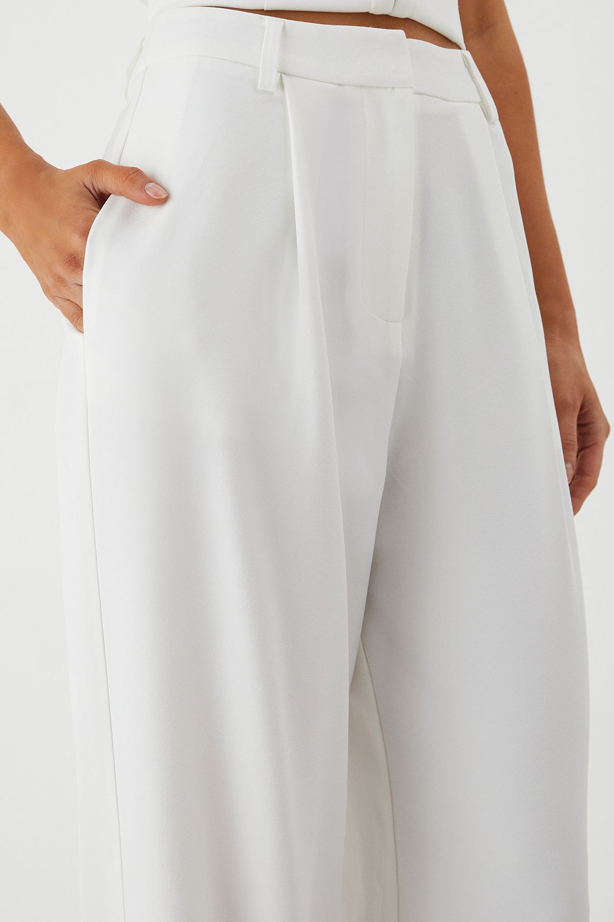 MissPap Tailored Pleat Wide Leg Trousers White image 4