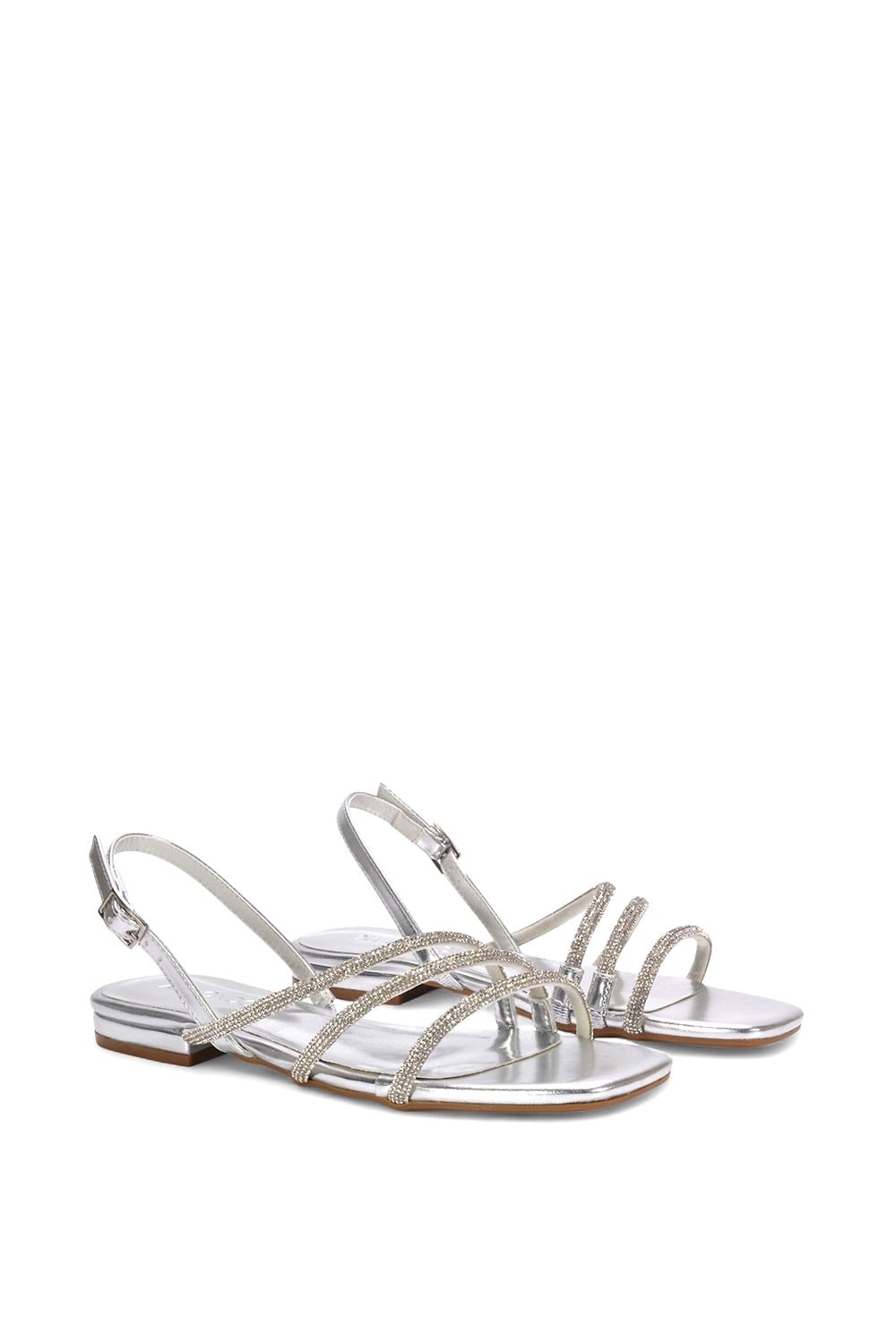 XY London 'Abigale' Strappy Diamante Flat Slingback Sandals With Buckle image 3