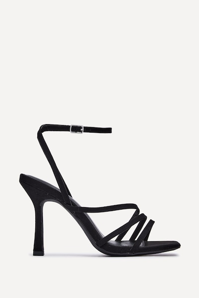 Linzi Scarlett Black Faux Suede Strappy Heels