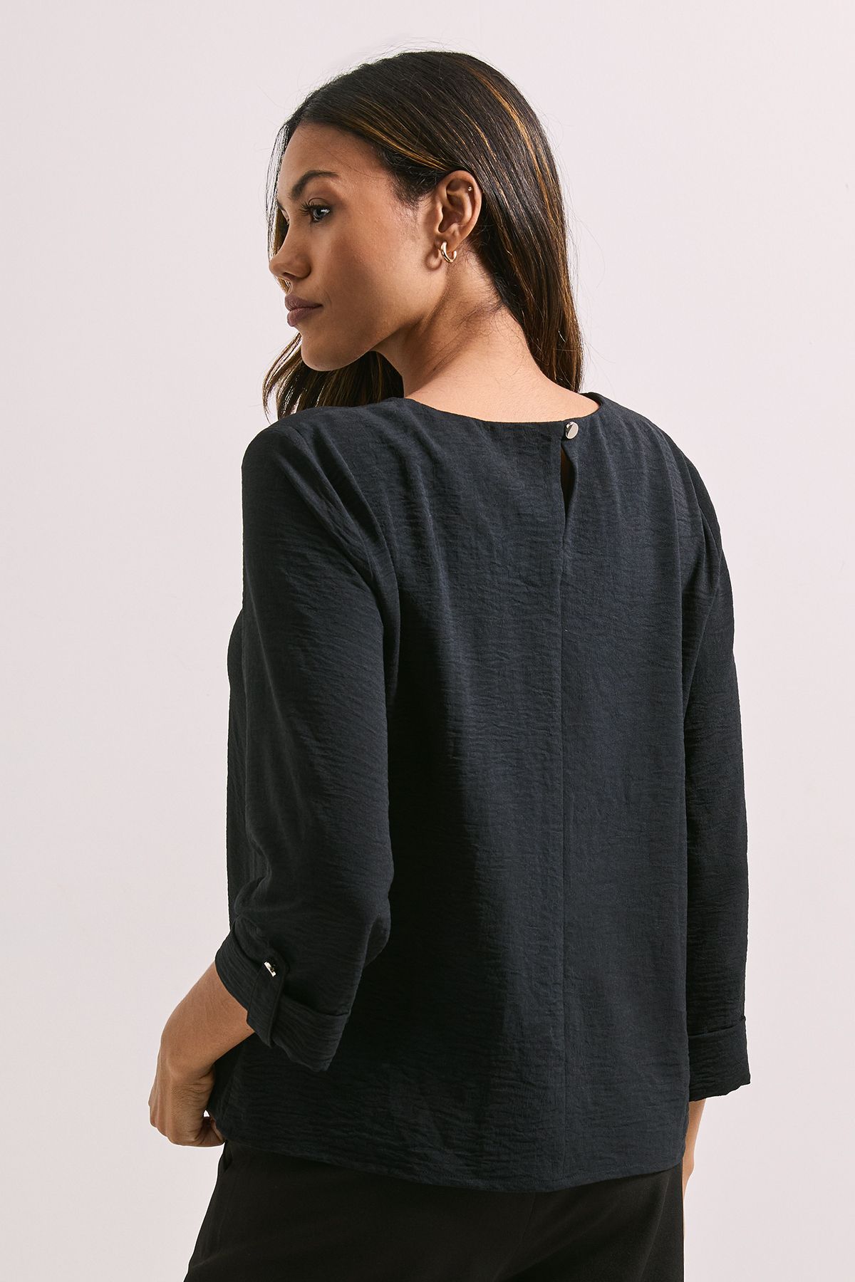 Dorothy Perkins 3/4 Roll Sleeve Blouse Black image 3