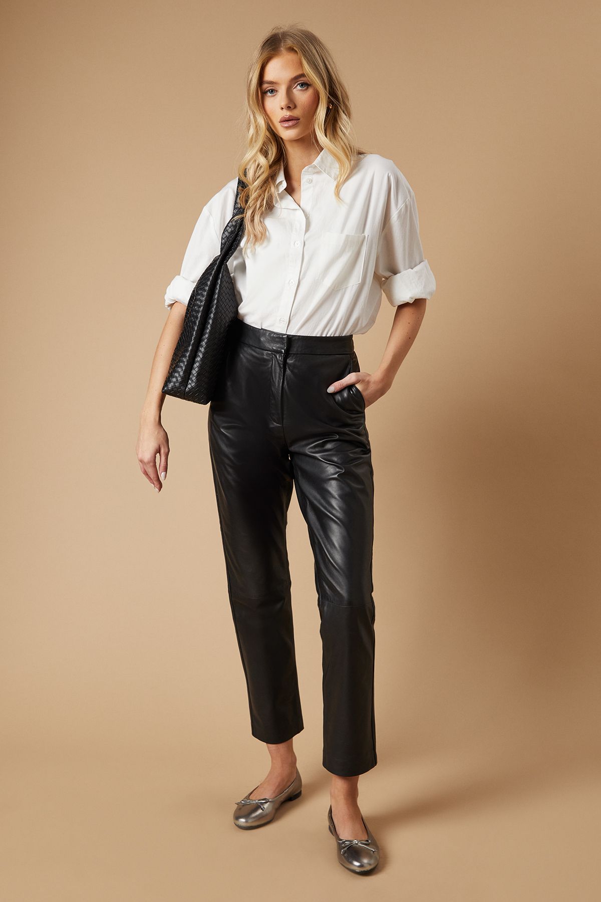 Oasis Blythe Real Leather Round Toe Ballet Pumps Pewter image 1