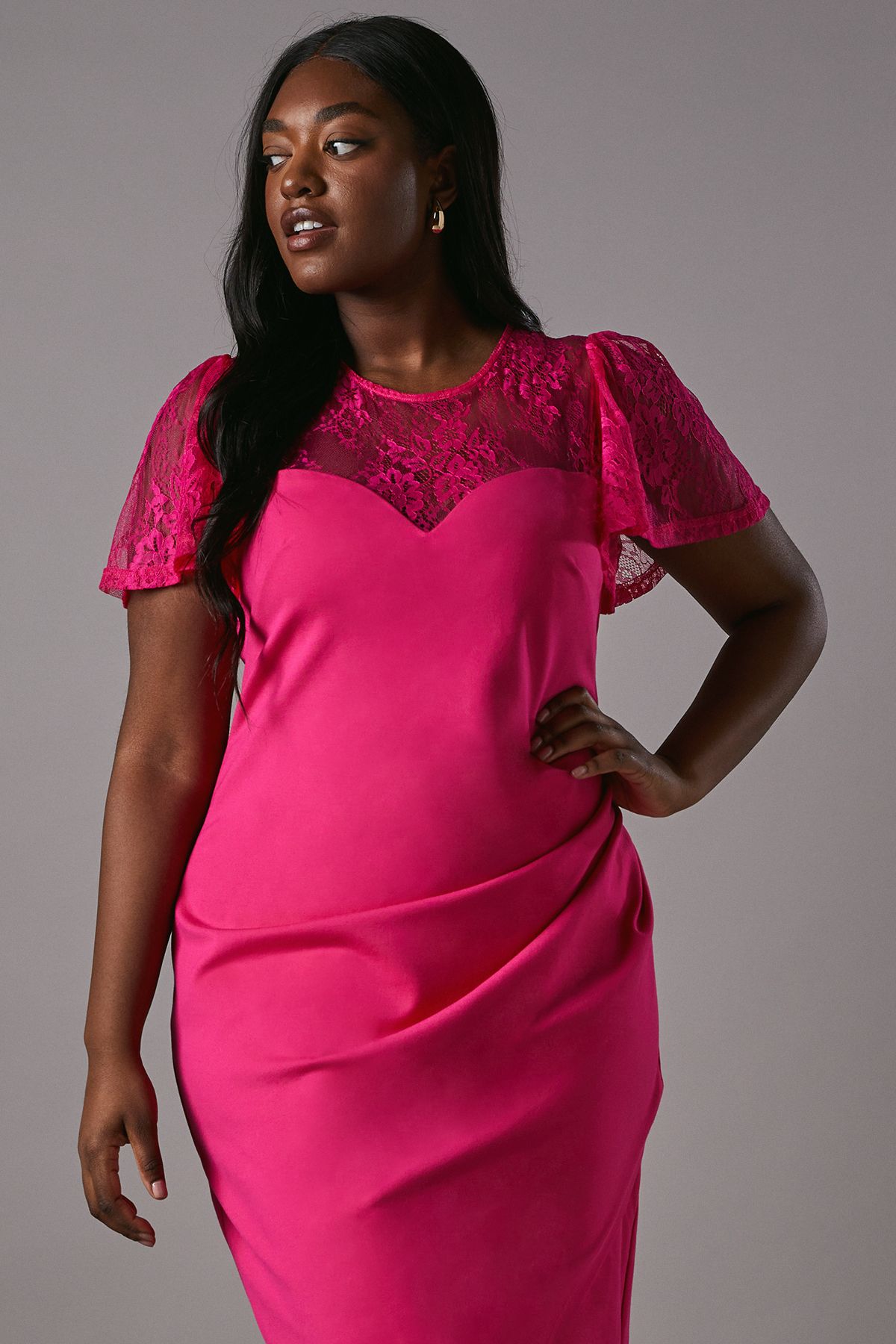 Coast Plus Short Sleeve Jersey Midi Dress With Lace Panel Pink image 2