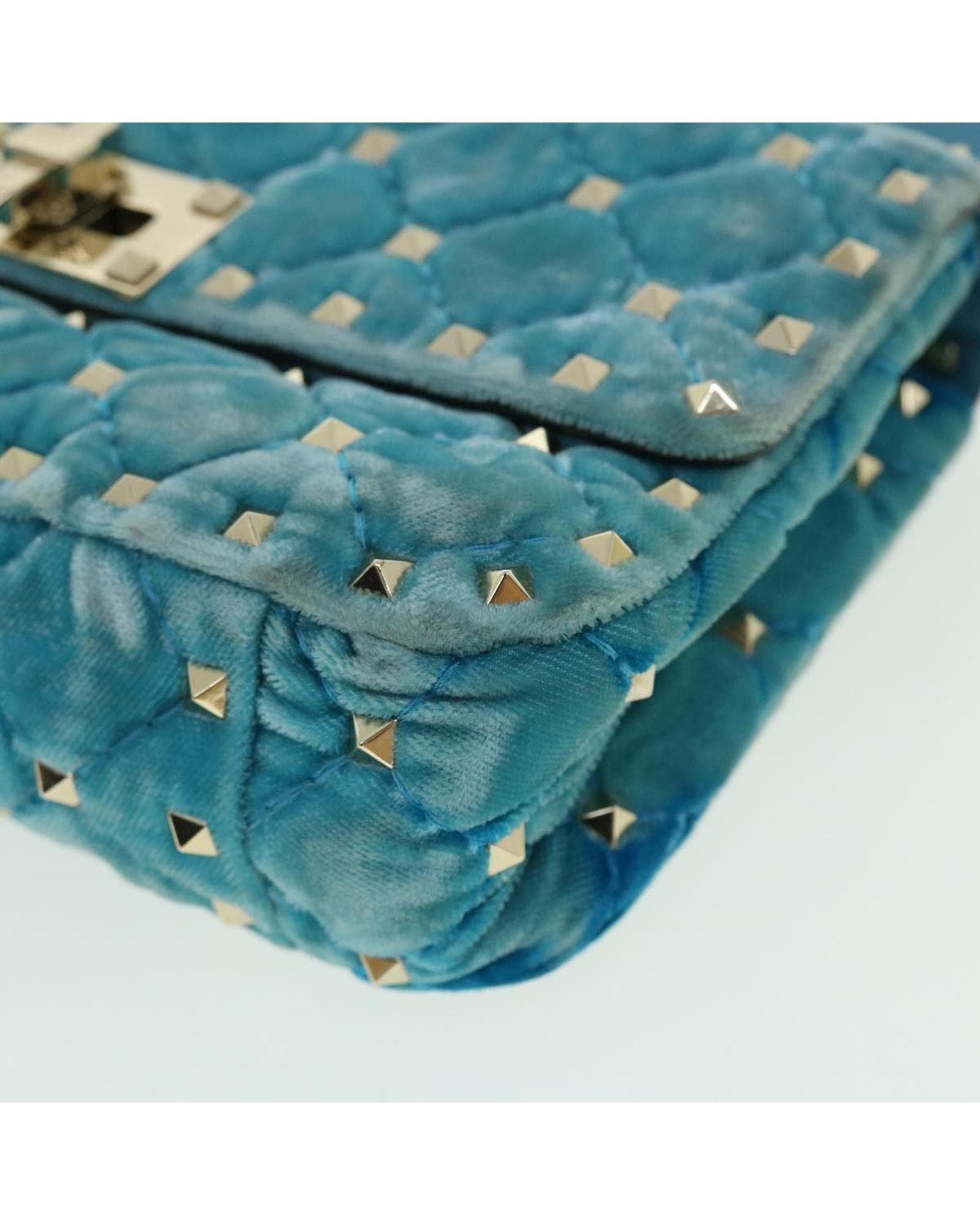 Valentino Preloved Rockstud Quilted Velvet Shoulder Bag Wo - Light Blue image 9