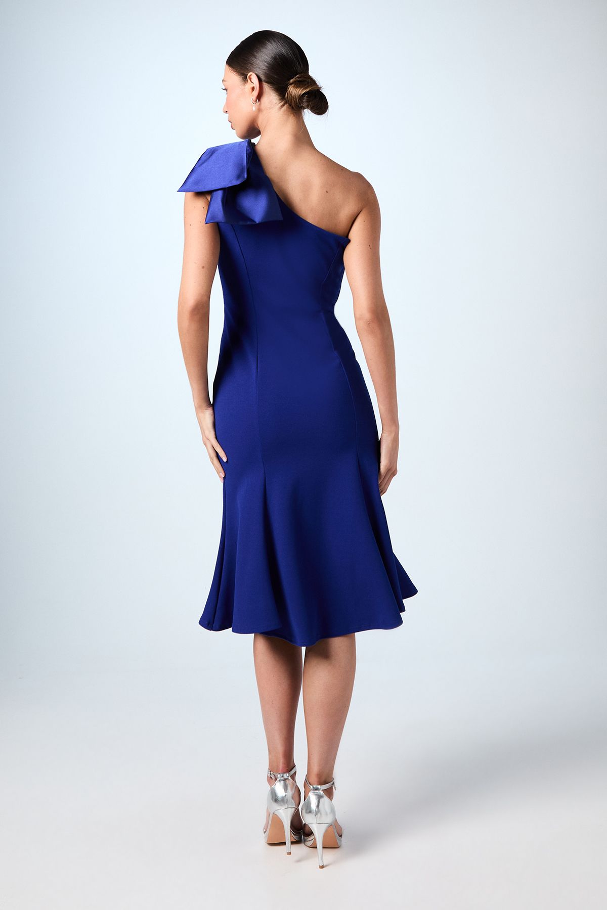 Coast Bow One Shoulder Midi Dress Blue image 3