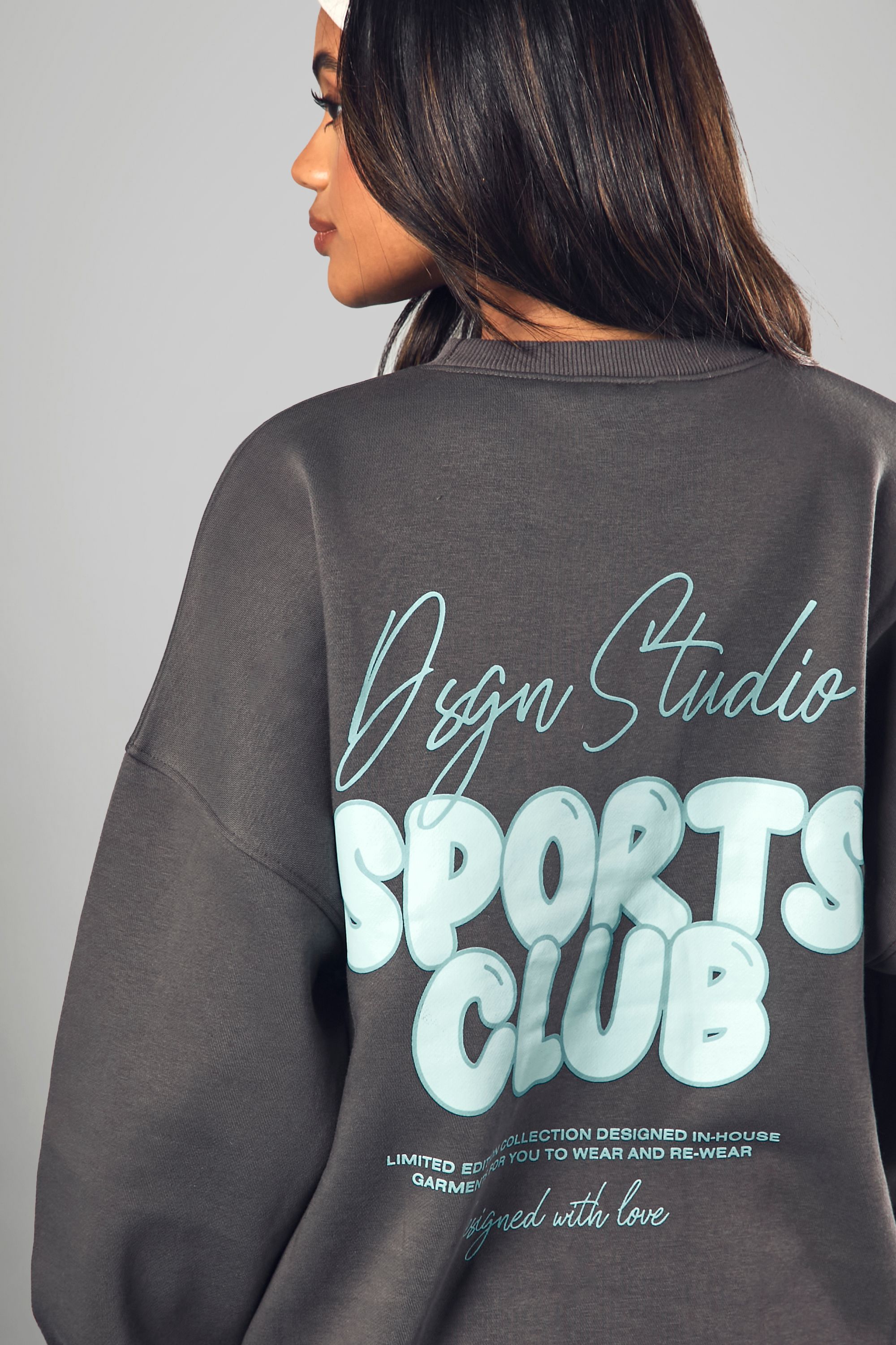 DSGN Studio DSGN Studio Sports Bubble Slogan Oversized Sweatshirt Charcoal image 4