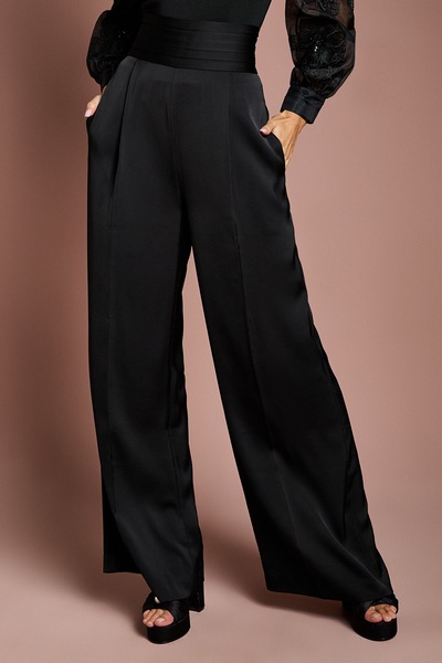 Coast Lisa Tan Satin Trim High Waist Trouser Black