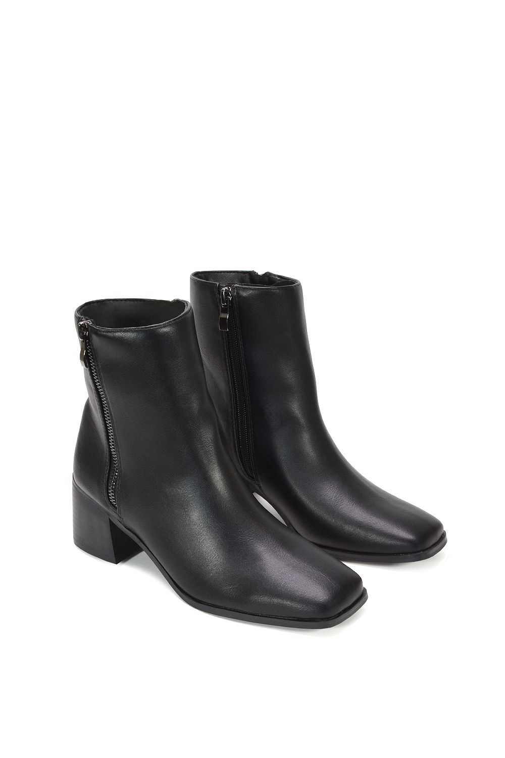 XY London 'Willow' Square Toe Zip Up Mid Block Heel Ankle Booties image 6