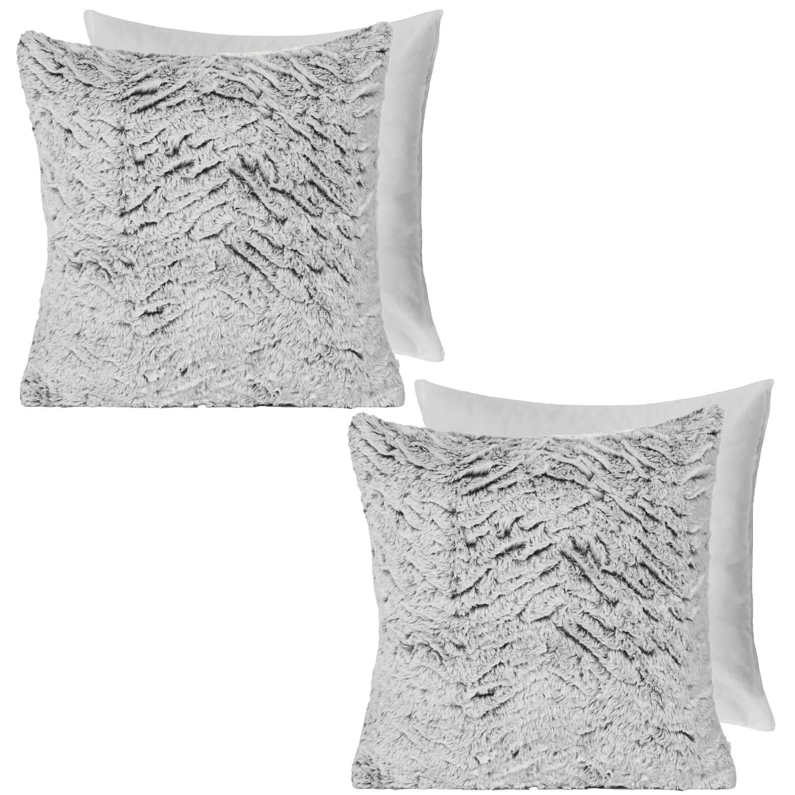 OHS 2 Pack Two Tone Faux Fur Soft Fleece Filled Cushion Covers - 45 x 45cm image 1