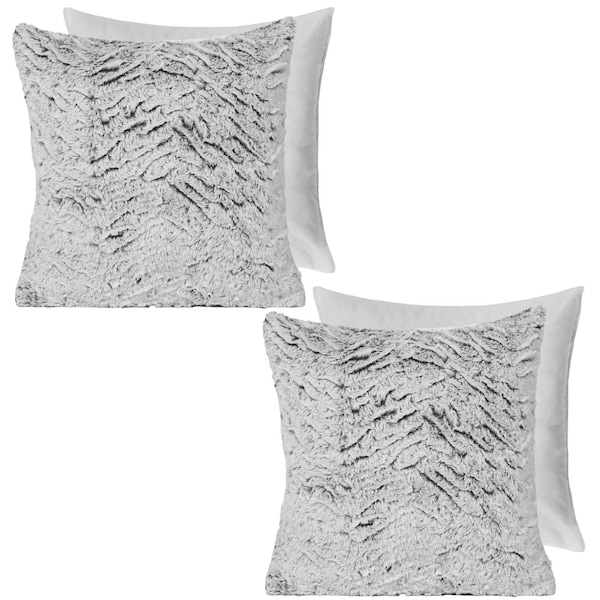 OHS 2 Pack Two Tone Faux Fur Soft Fleece Filled Cushion Covers - 45 x 45cm