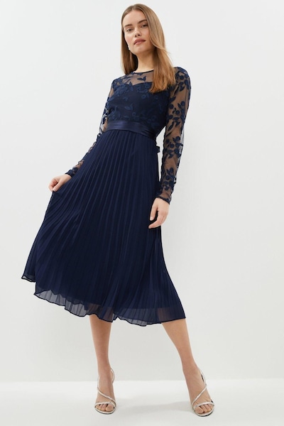 Coast Embroidered Long Sleeve Midi Dress Navy