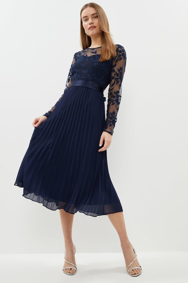 Coast Embroidered Long Sleeve Midi Dress Navy