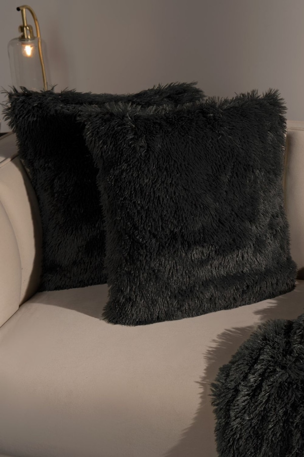 OHS Set of 2 Fluffy Shaggy Square Cushion Covers