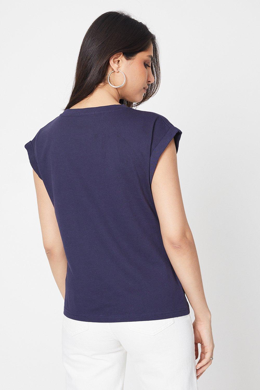 Dorothy Perkins Cotton Roll Sleeve T-shirt Navy image 3