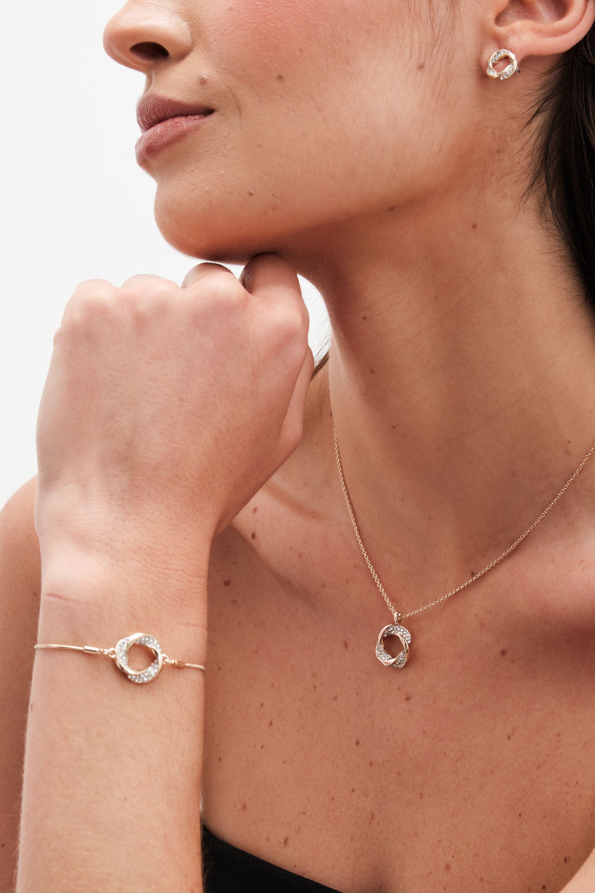 Jon Richard Gold Plated and Crystal Open Knot Set - Gift Box image 3