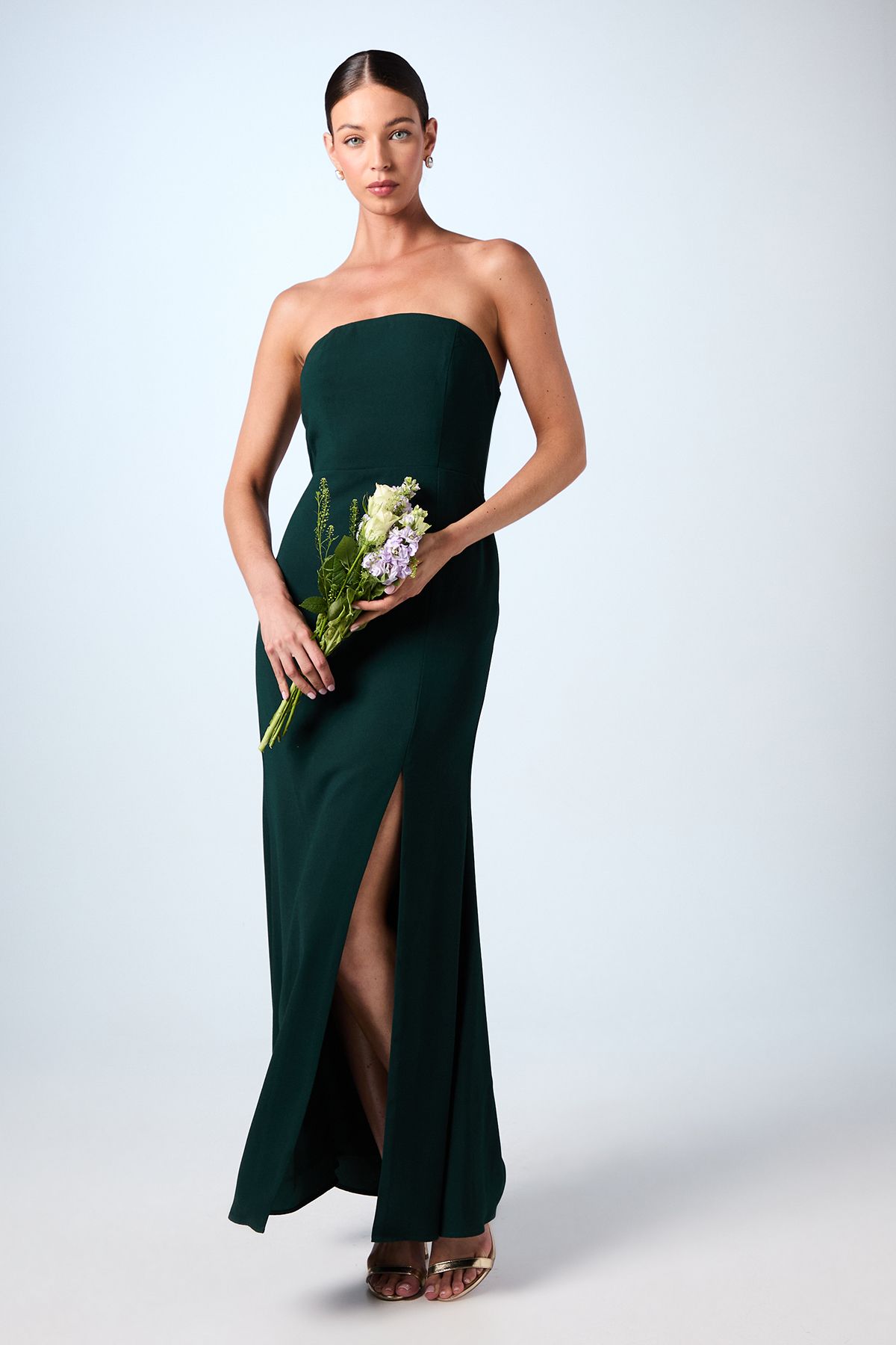 Coast Bandeau Cowl Back Crepe Maxi Bridesmaid Dress Emerald image 1