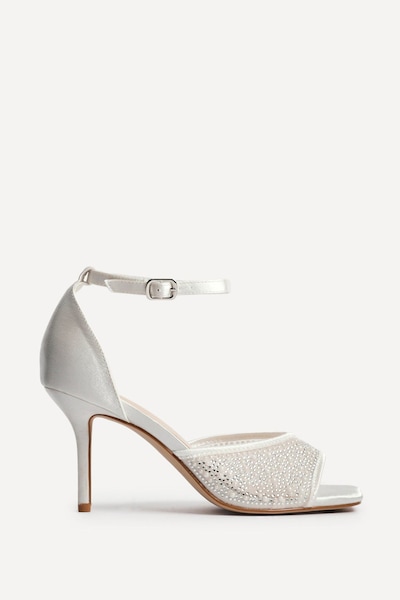 Linzi Encanta Ivory Satin Diamante Mesh Stiletto Heeled Sandal