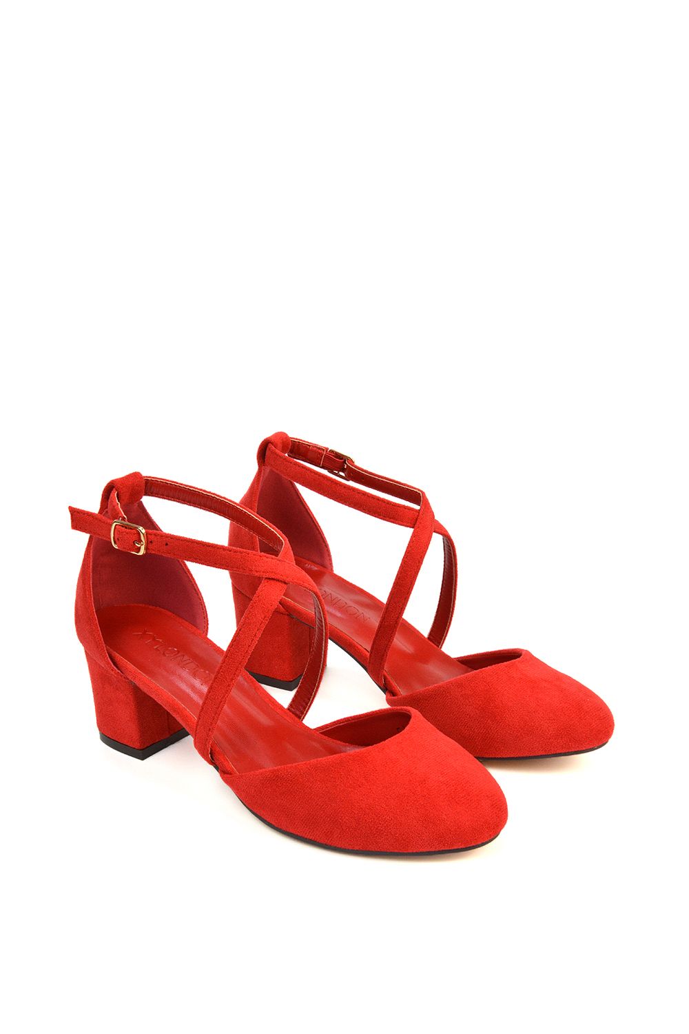 XY London 'Cindy' Strappy Mid Low Block Heel Court Shoes with Ankle Strap image 5