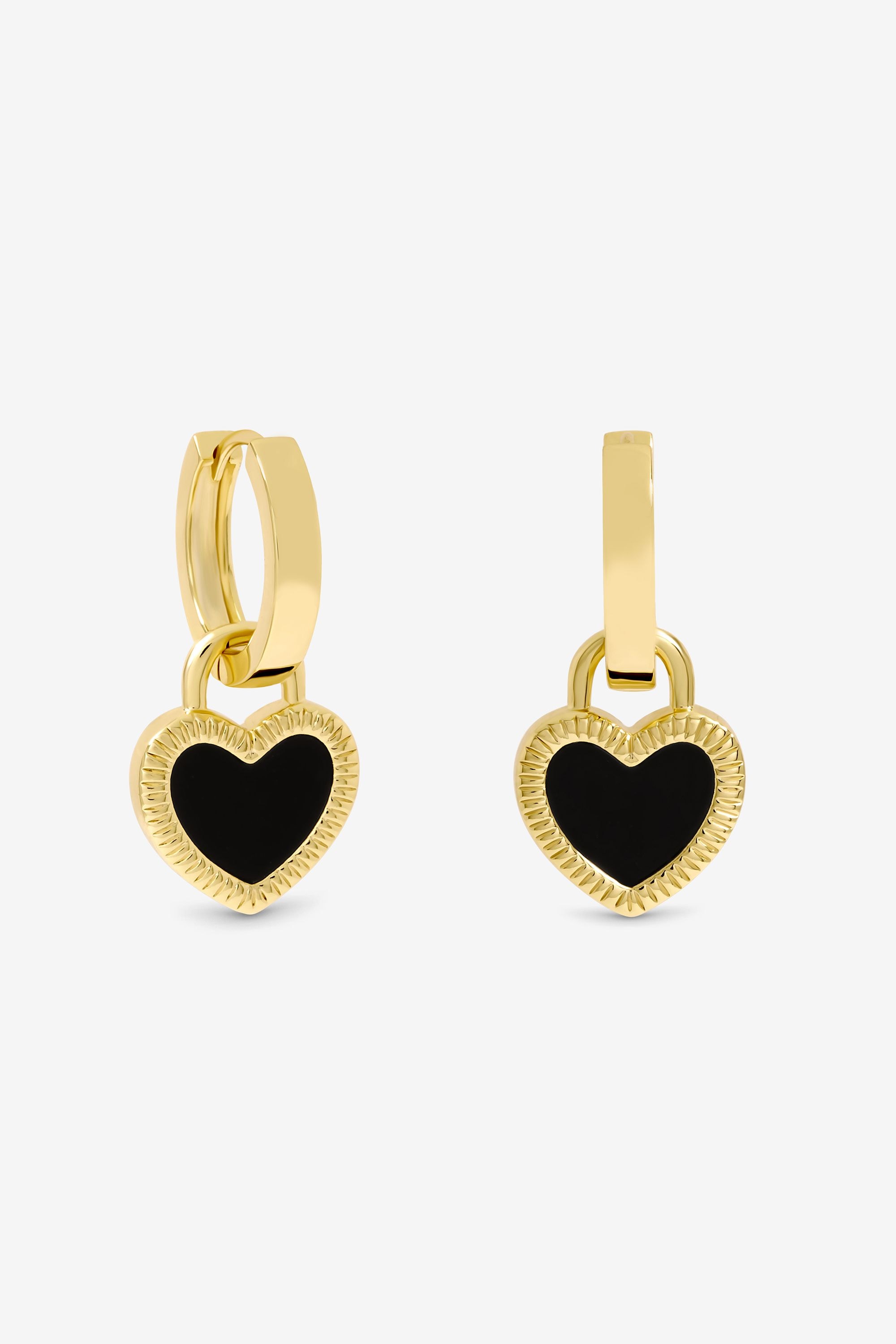 Jon Richard Gold Plated and Jet Enamel Heart Hoop Earrings image 1