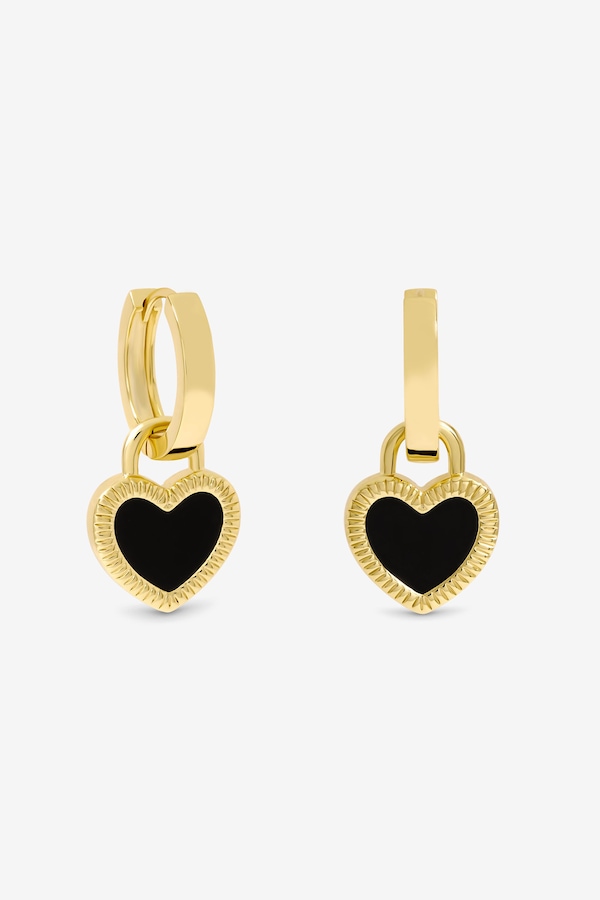 Jon Richard Gold Plated and Jet Enamel Heart Hoop Earrings