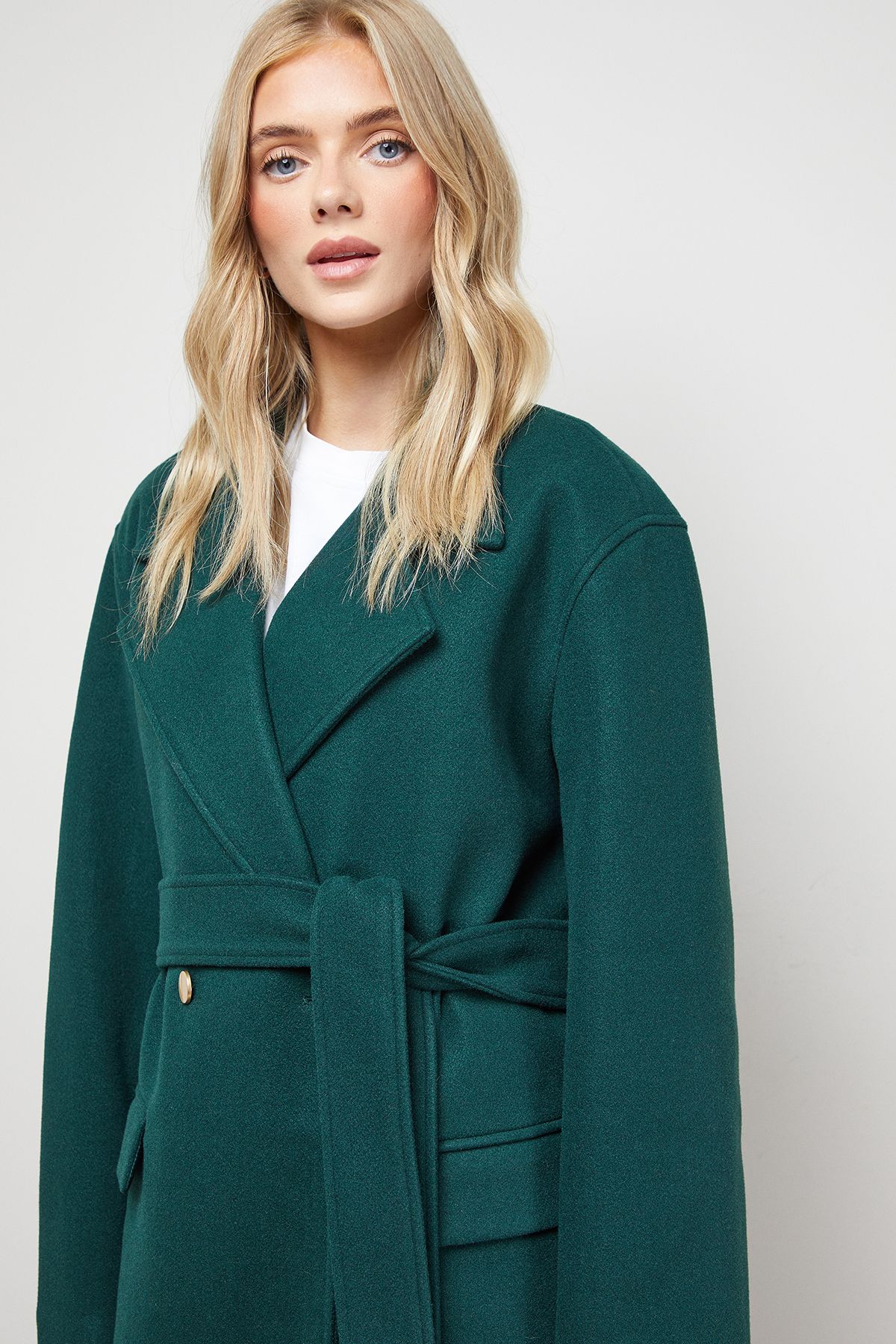 Oasis Tie Belt Detail Midi Coat Forest image 2