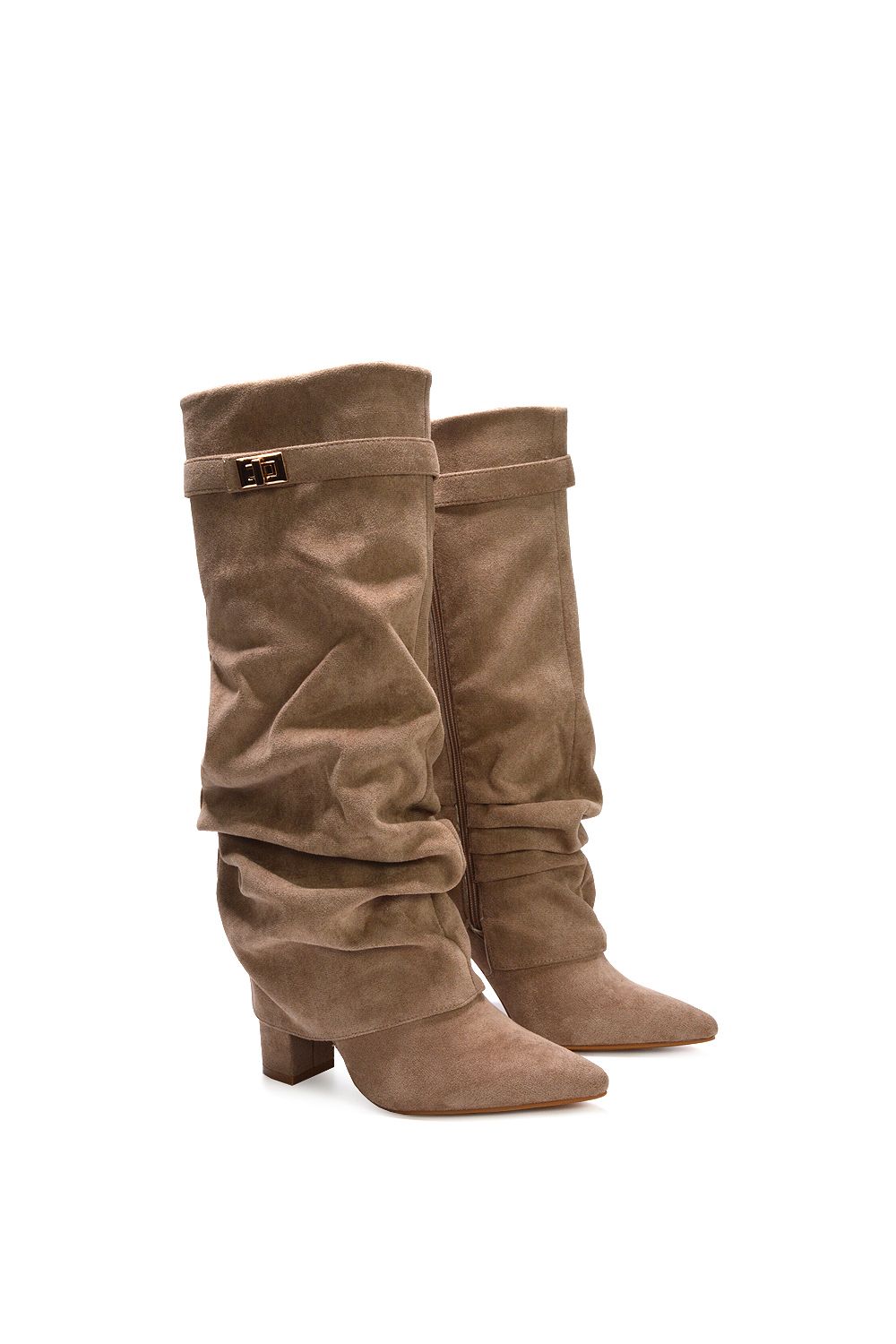 XY London 'Zaria' Slouchy Block Heel Knee High Fold Over Boots image 4