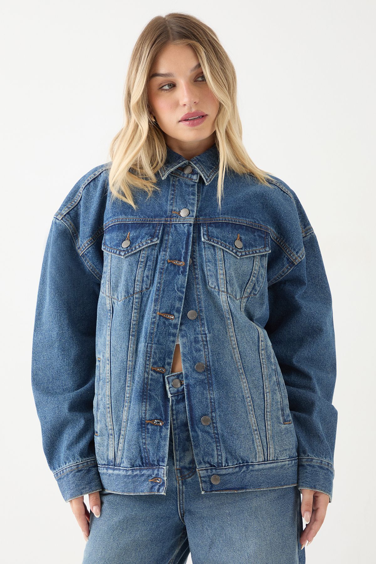 MissPap Vintage Wash Oversized Denim Jacket Vintage Wash image 2