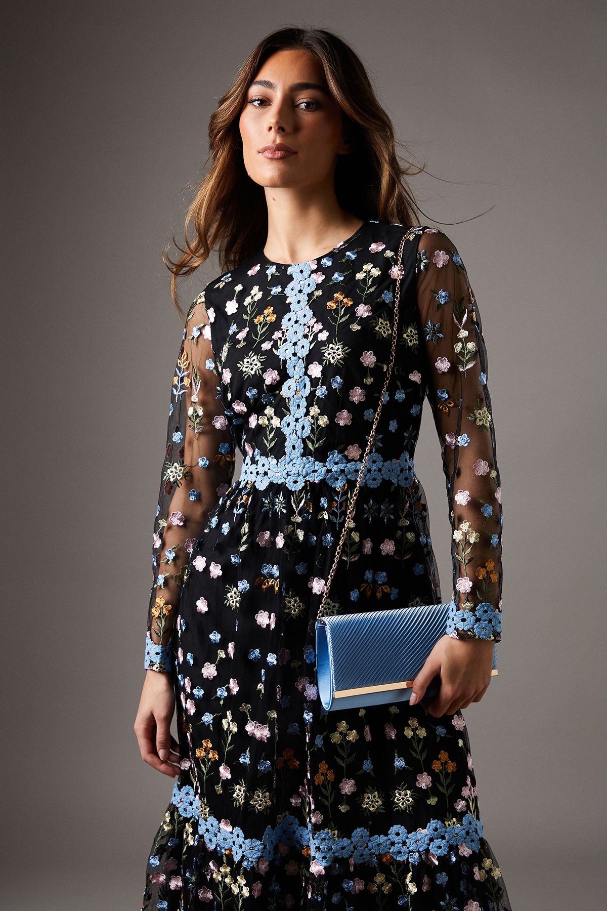 Coast Daisy Satin Pleated Detail Clutch Bags Blue image 2