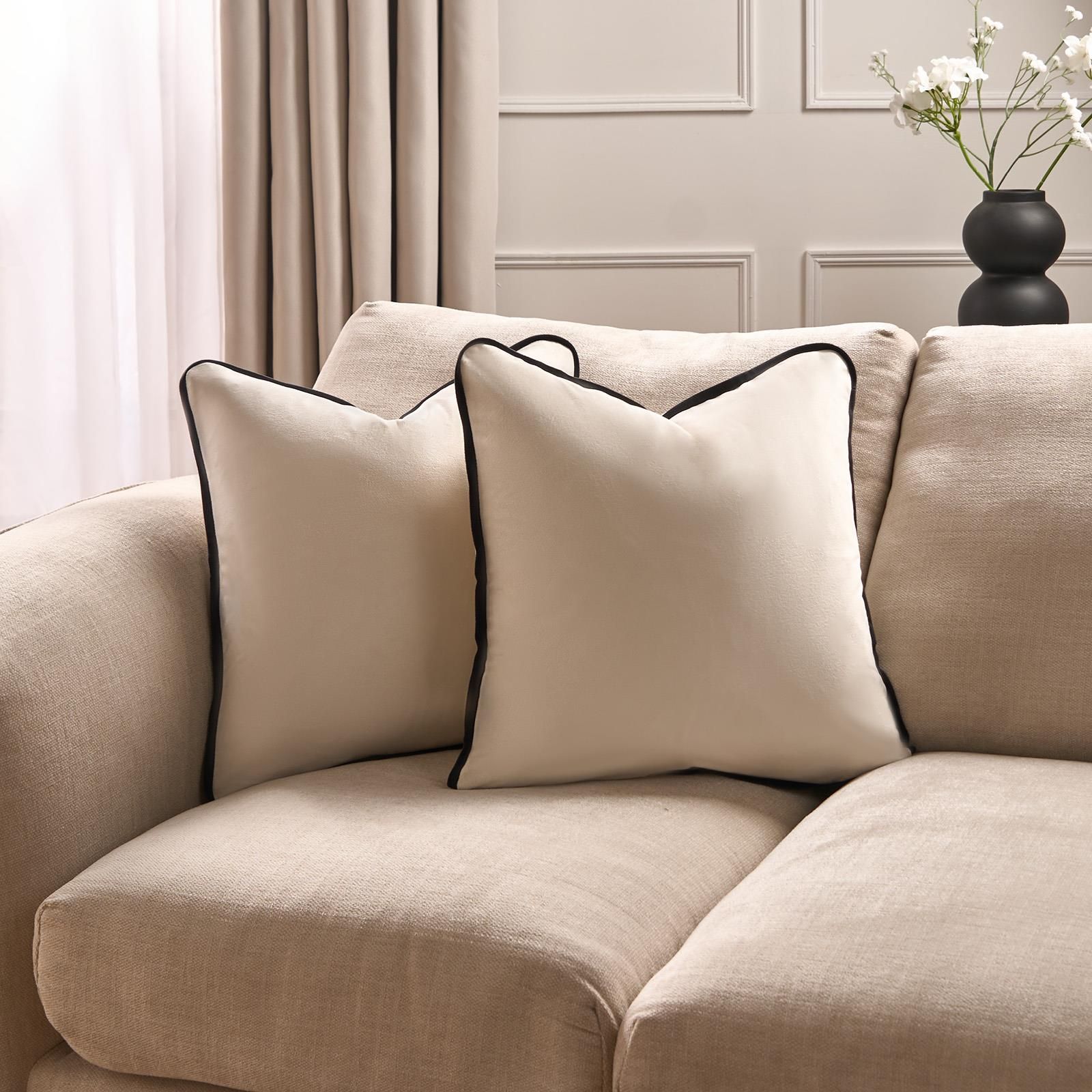 OHS 2 Pack Matte Velvet Piped Filled Cushion Covers Home Decor Set image 2