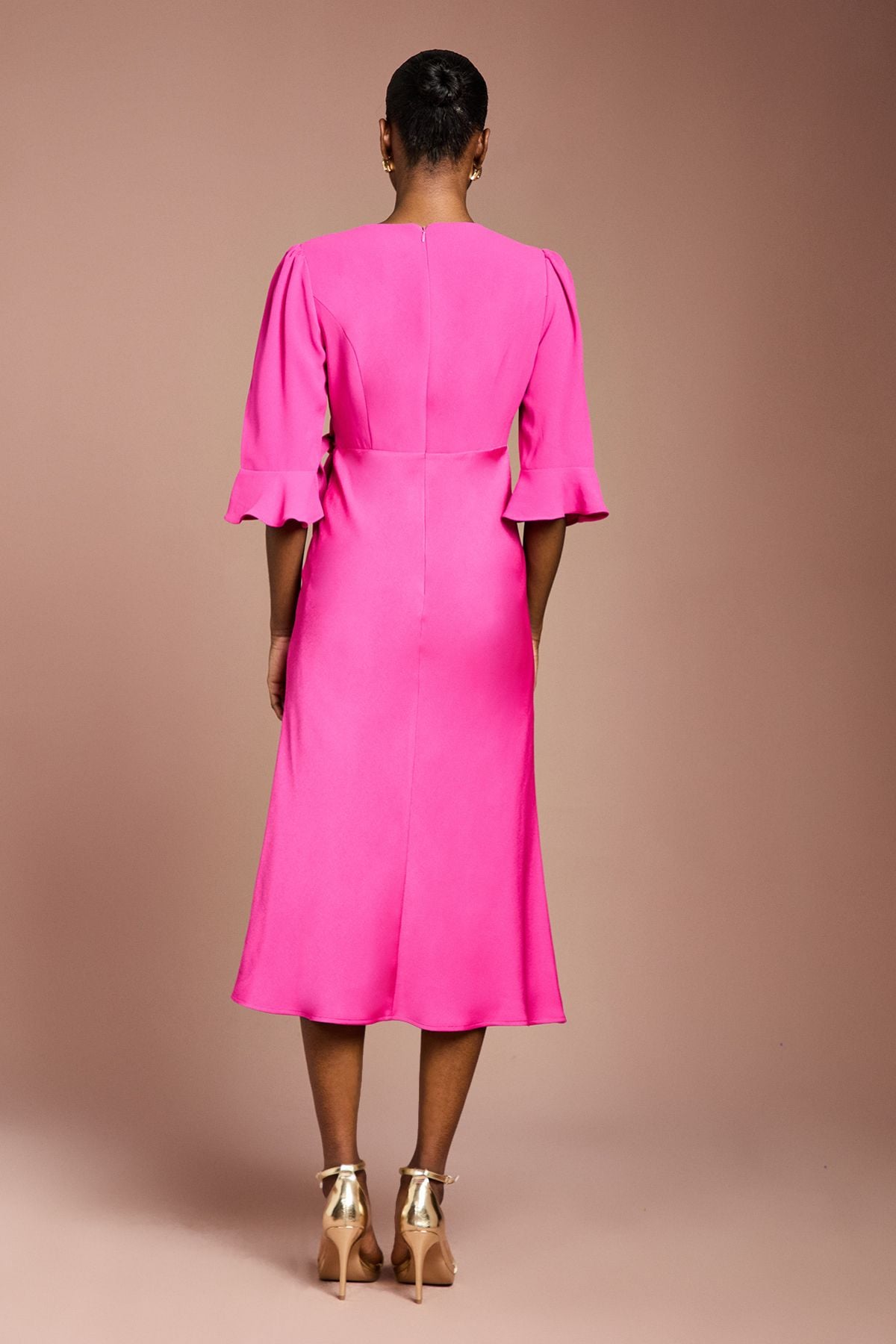 Coast Ruffle Sleeve Satin Back Crepe Wrap Dress Hot Pink image 3