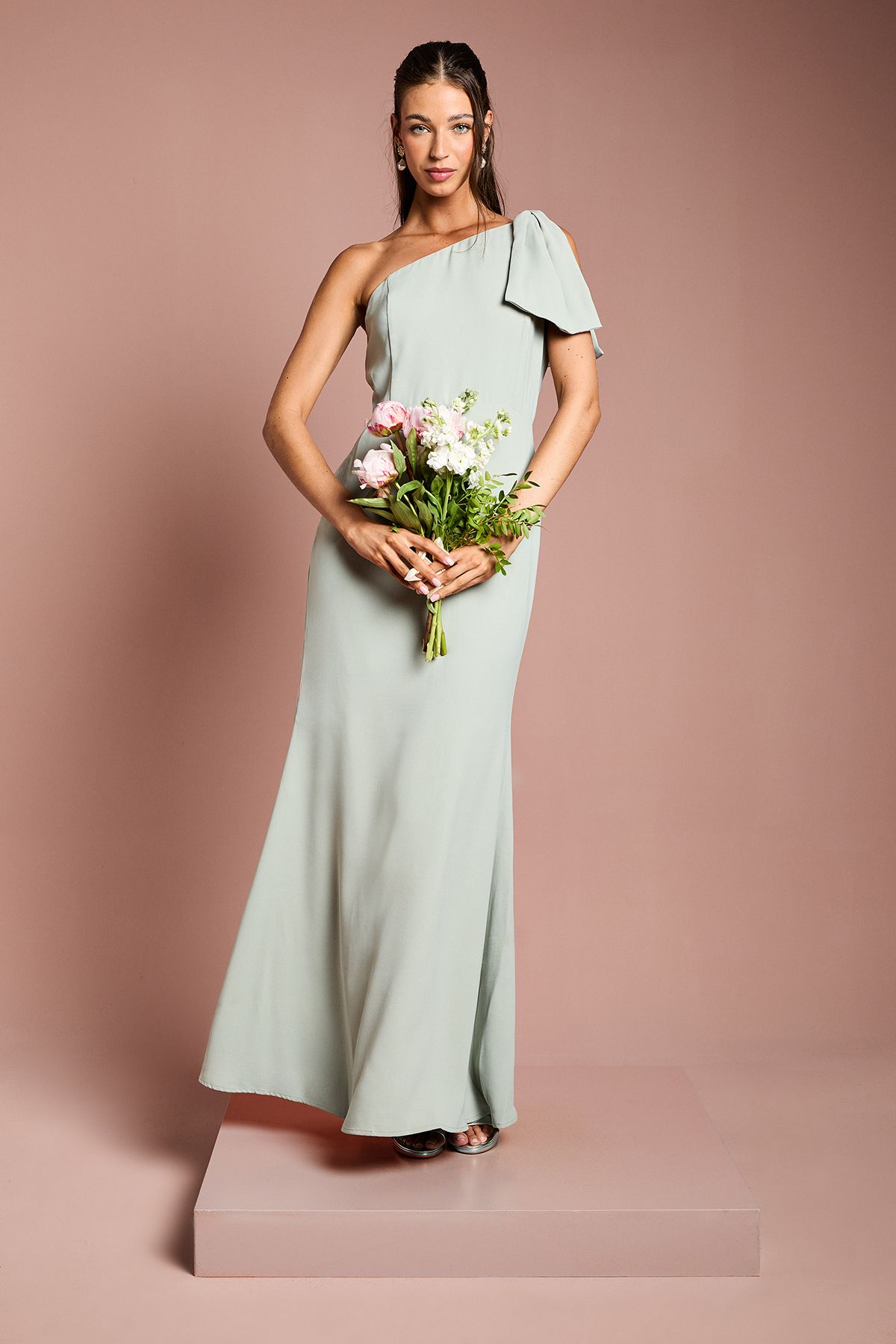 Coast Coast Honoured Bow One Shoulder Maxi Bridesmaid Dress Sage