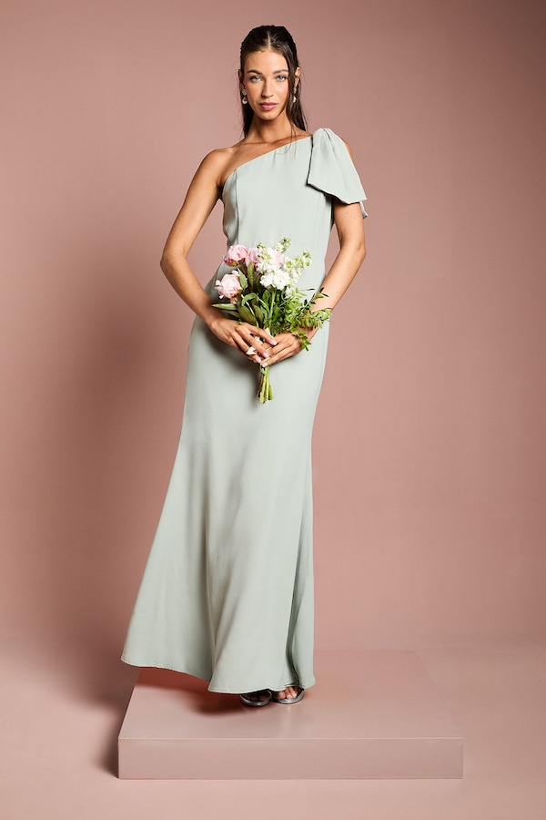 Coast Coast Honoured Bow One Shoulder Maxi Bridesmaid Dress Sage