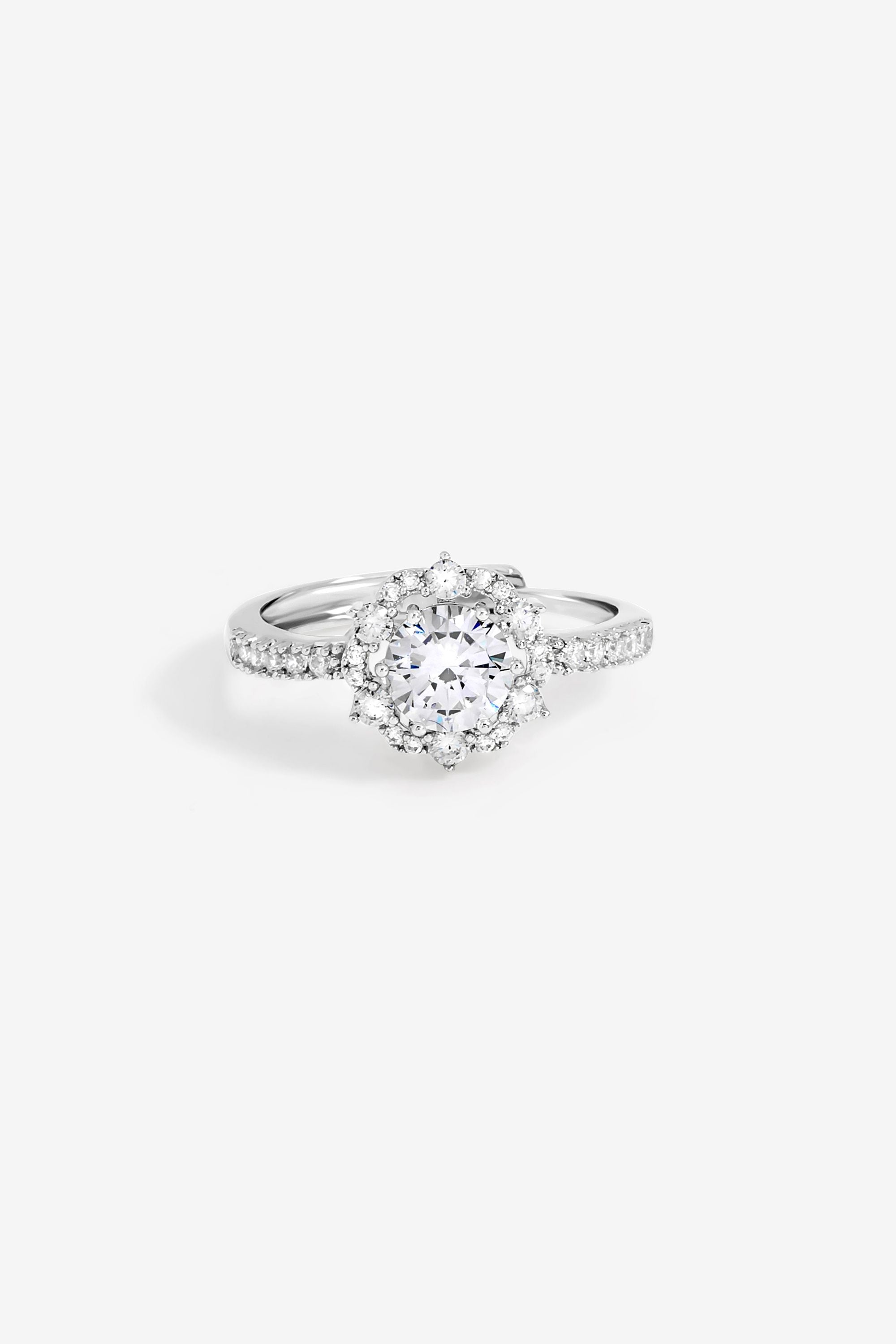 Jon Richard Rhodium Plated Statement Crystal Engagement Ring