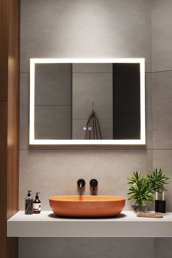 Living and Home Frameless Anti-Fog Dimmable LED Wall Mirror