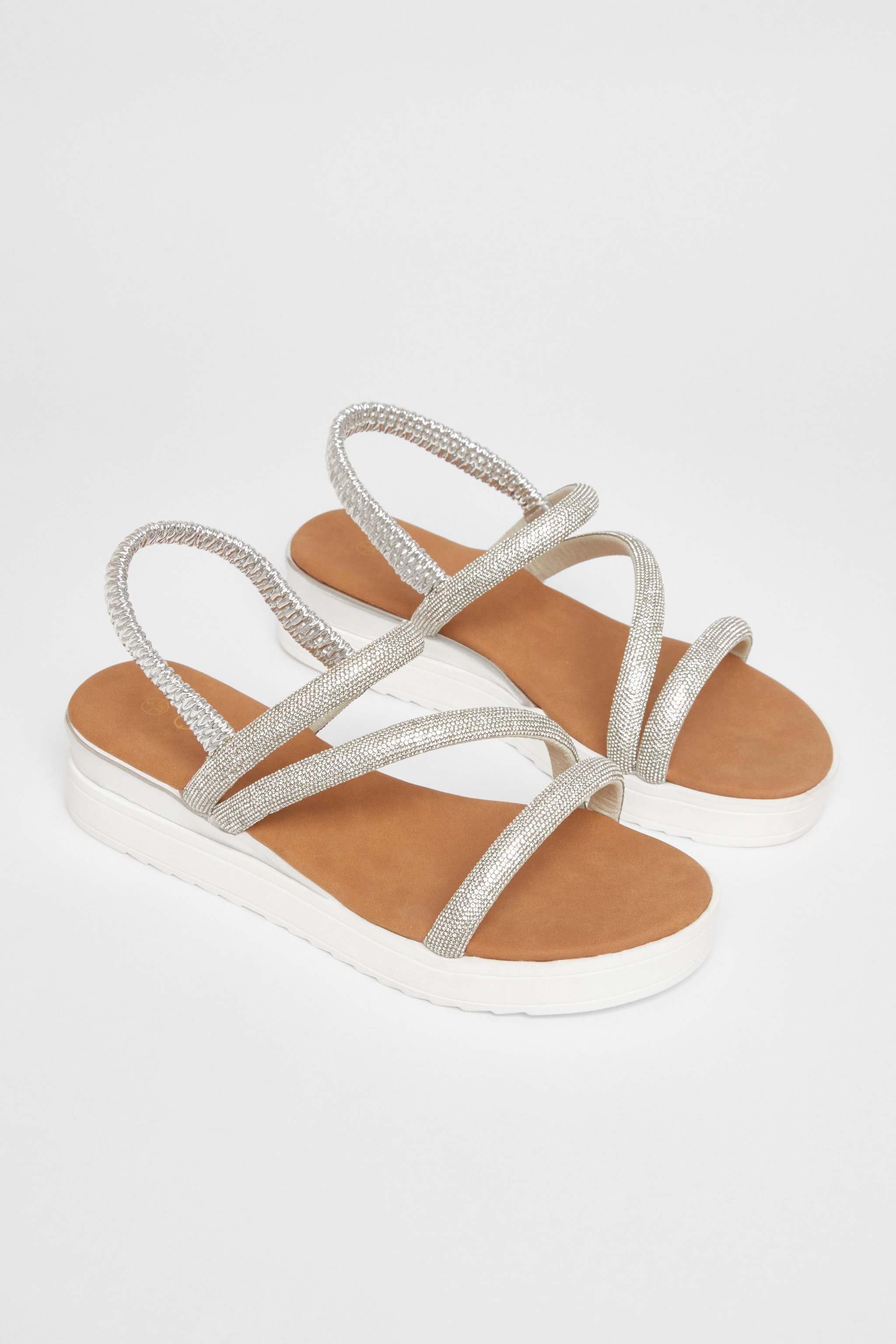 Quiz Silver Diamante Strappy Flatform Sandals image 2