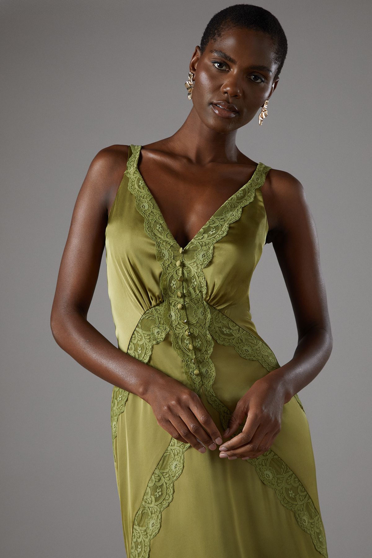 Coast Lace Trim Maxi Dress Olive image 4
