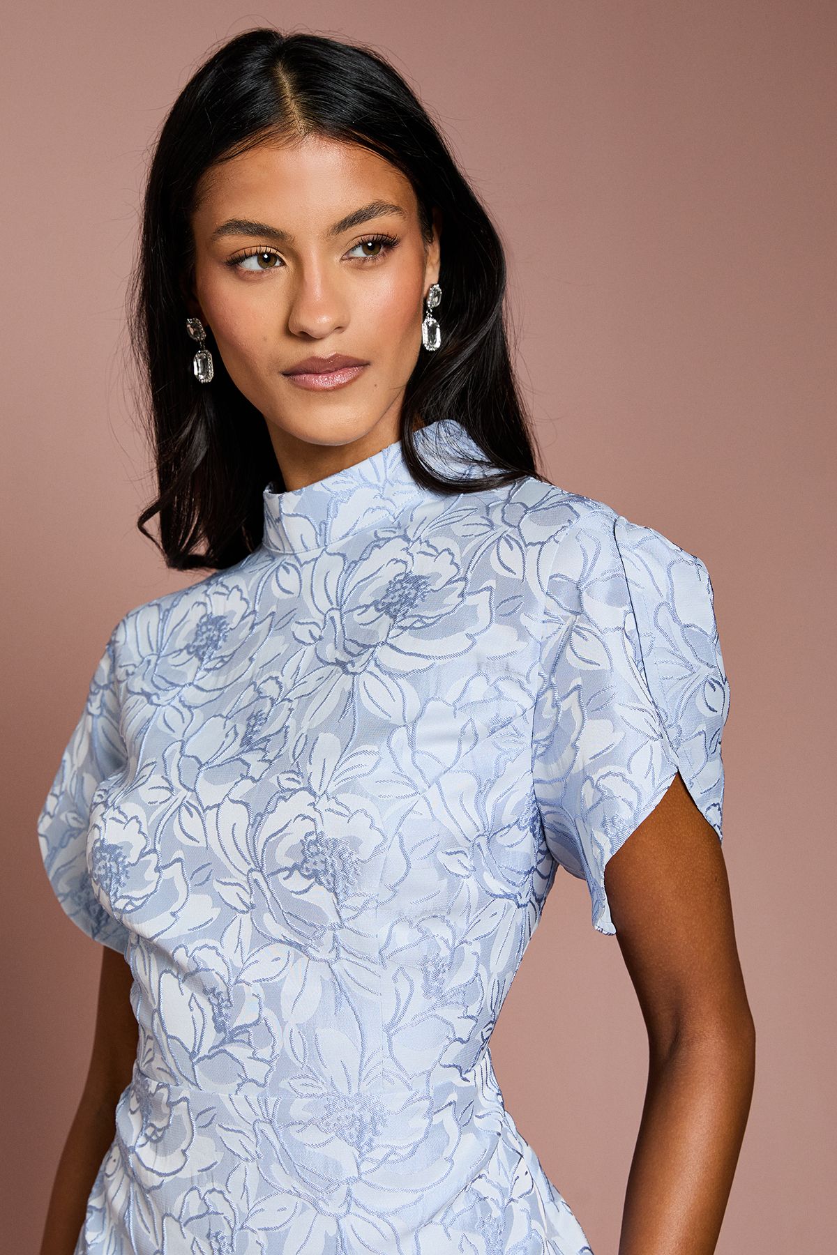 Coast Petite Puff Sleeve Jacquard Mini Dress Blue image 5