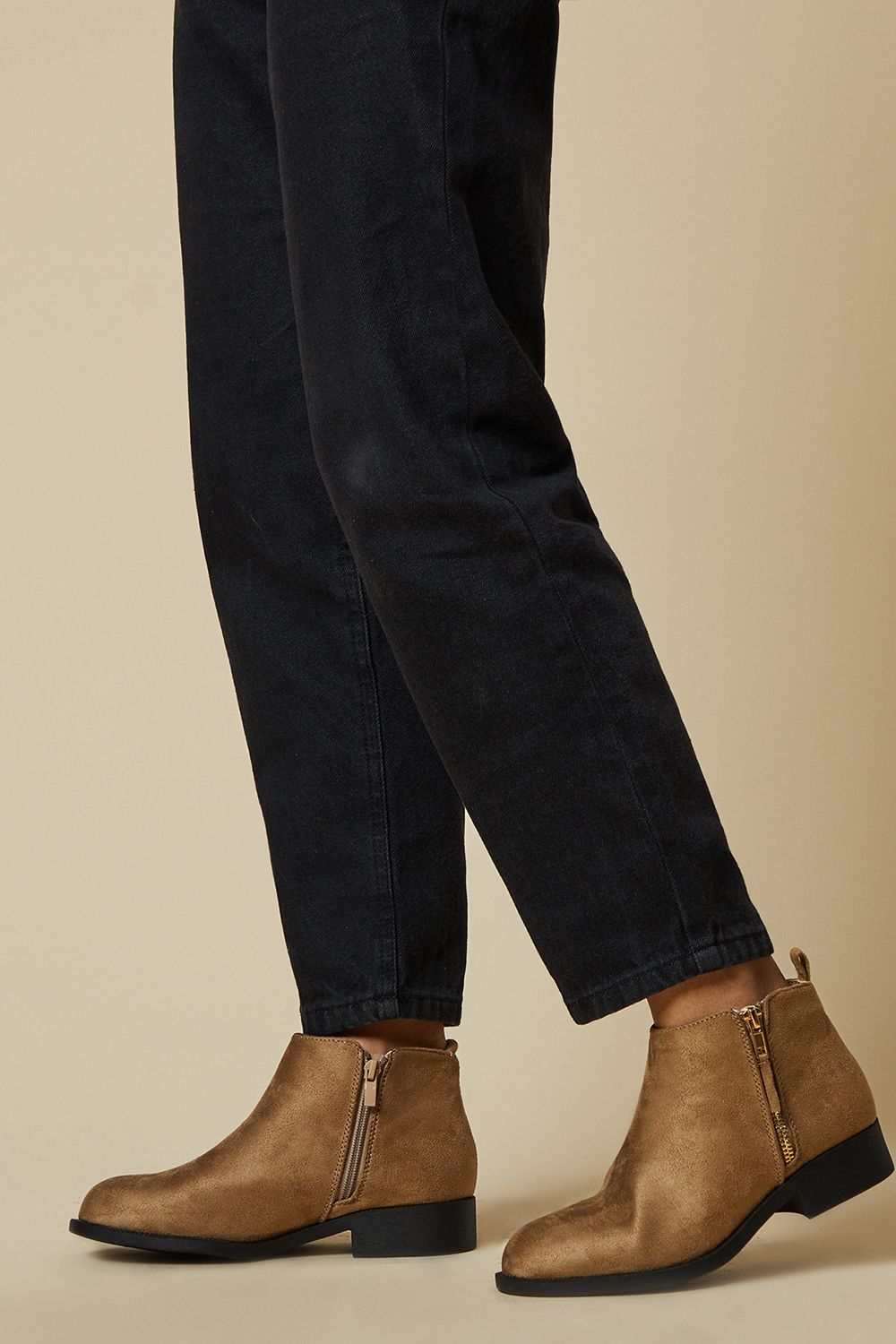 Dorothy Perkins Maddy Side Zip Flat Ankle Boots Taupe image 2