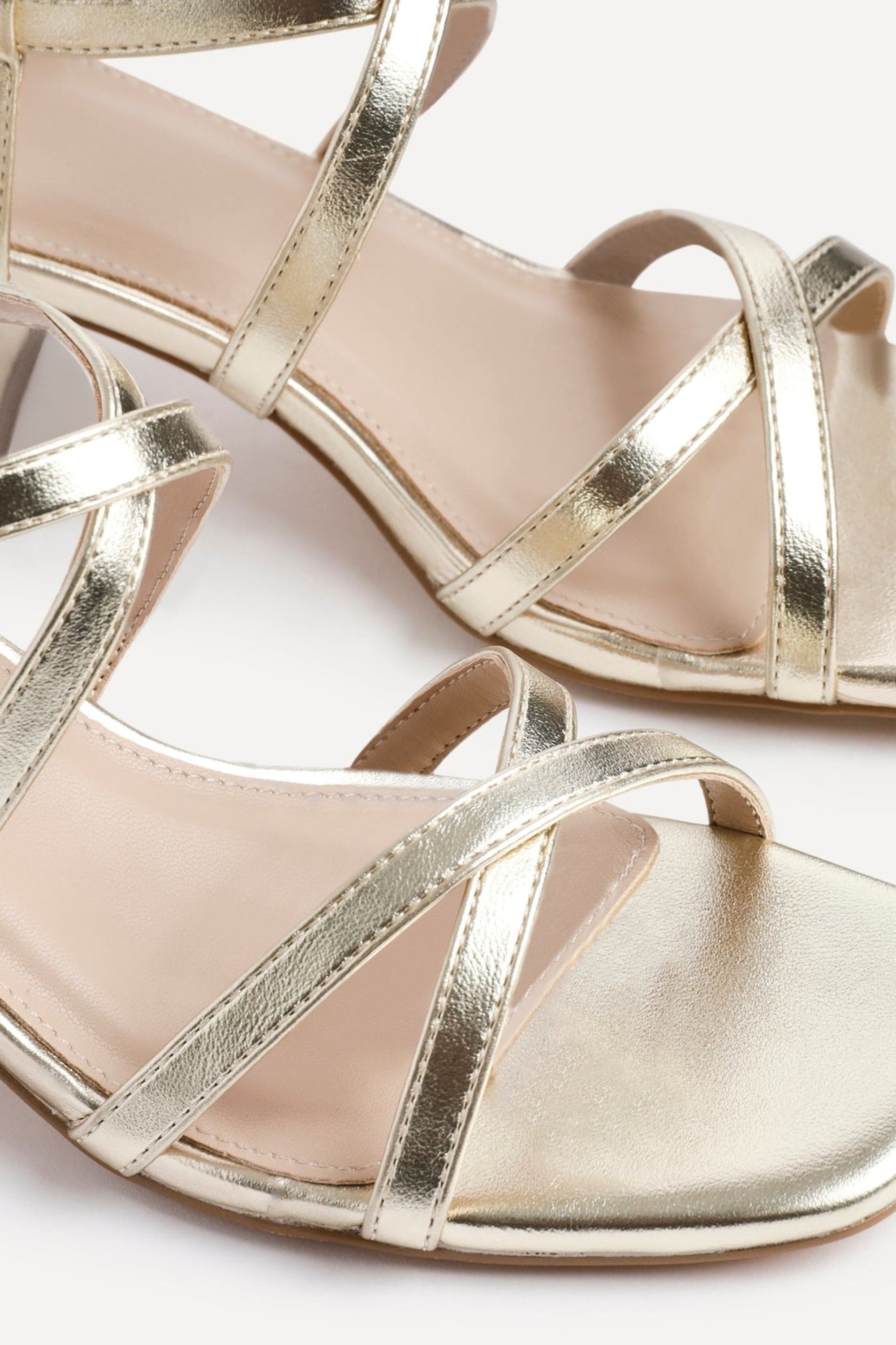 Linzi Jovanna Gold Faux Leather Strappy Low Block Heeled Sandals image 5
