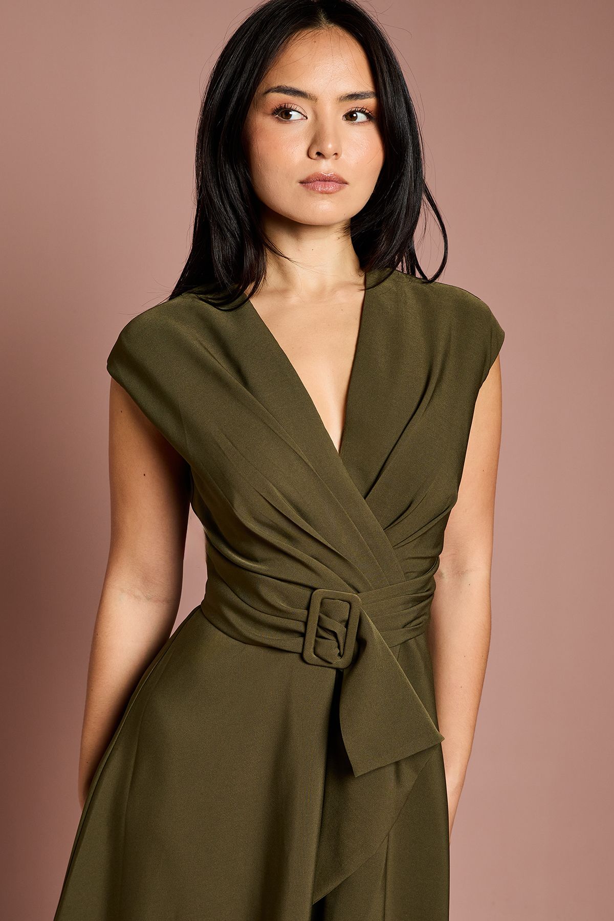 Coast Petite Belted Crepe Dress Olive image 4