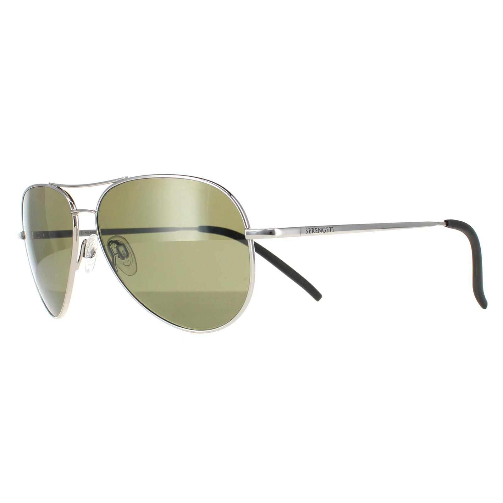 Serengeti Aviator Shiny Silver Polarized Green 555nm Carrara Small Sunglasses image 2